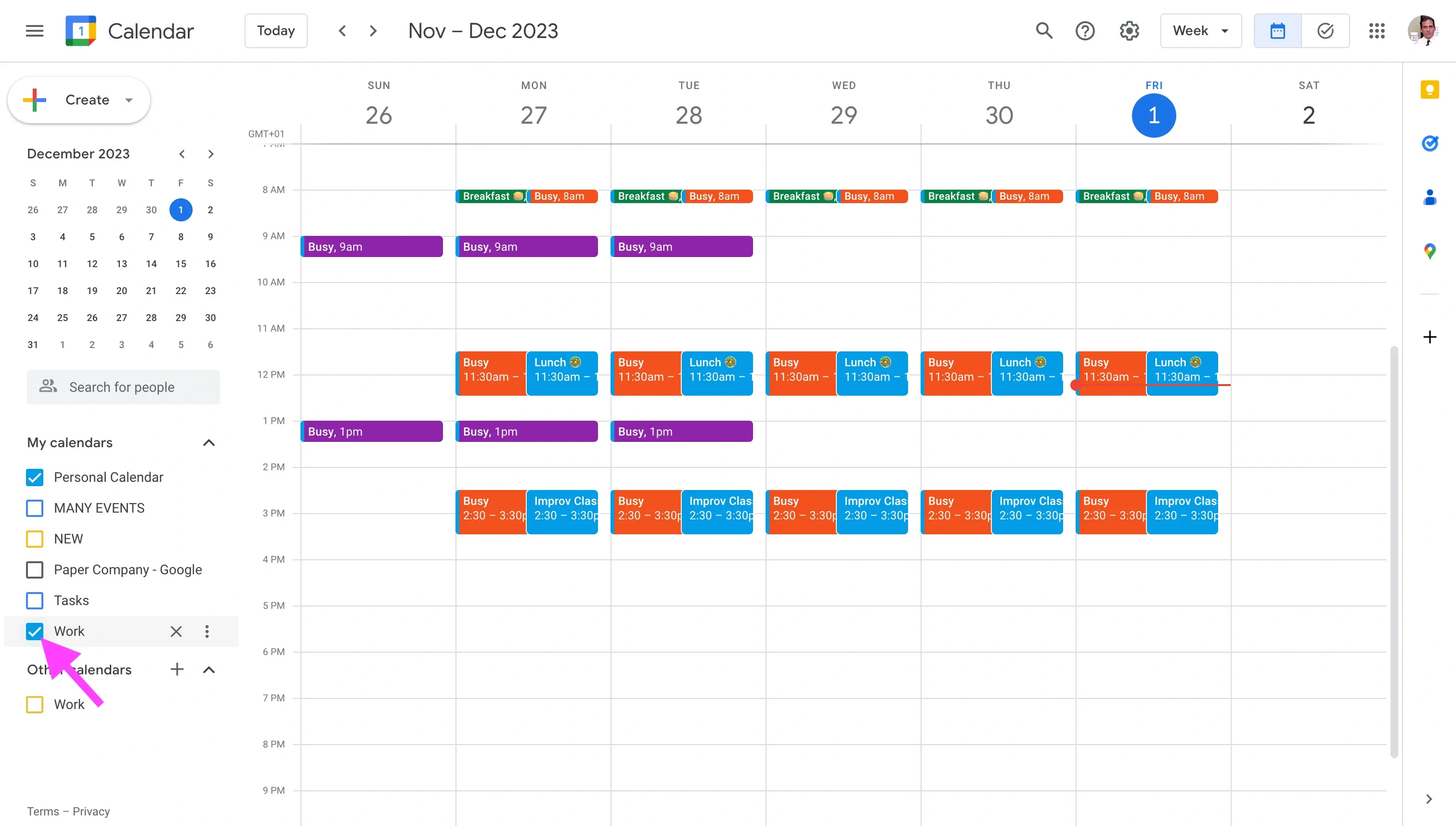 Google Calendar - Calendar is checked