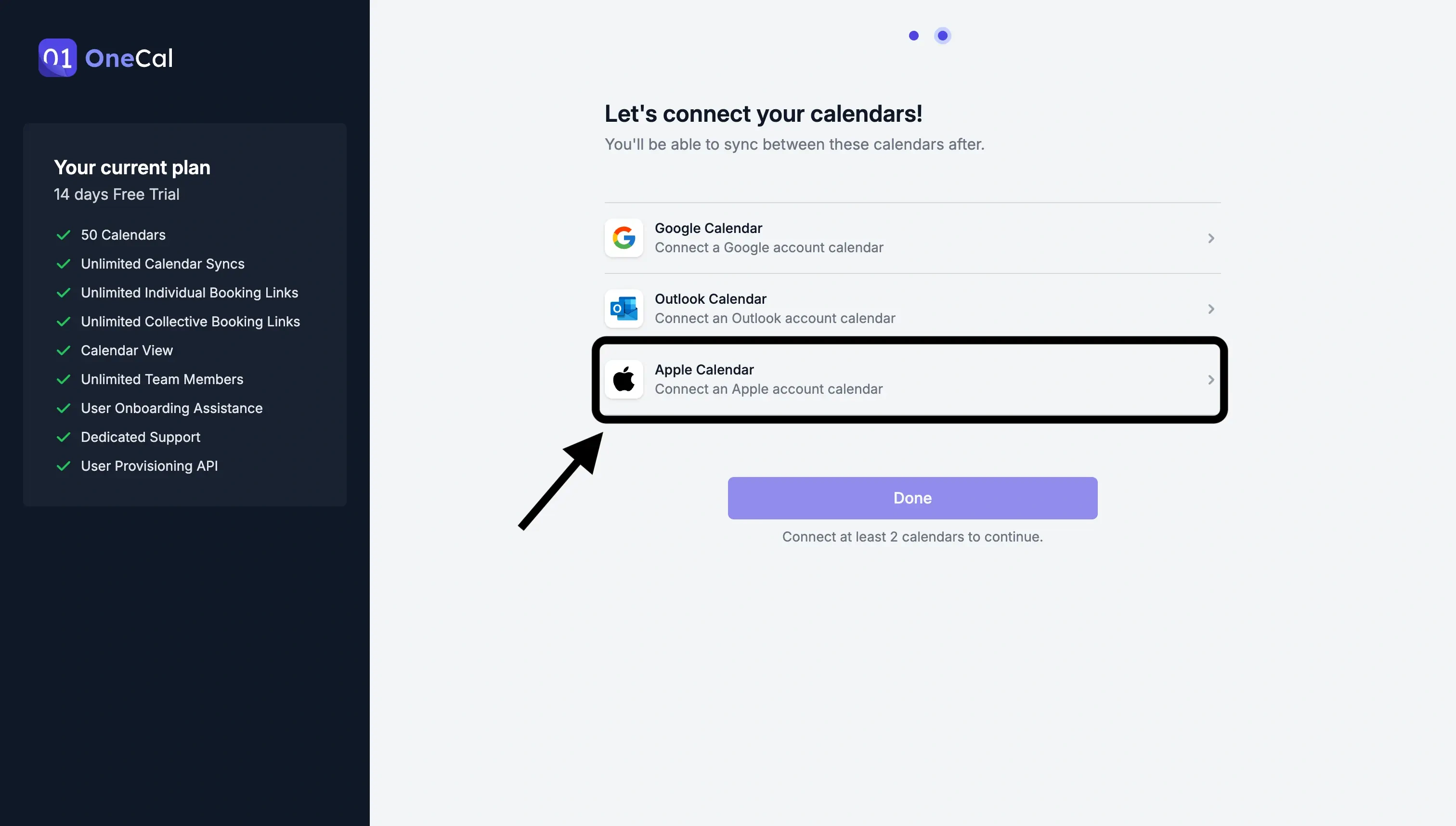 OneCal - Connect iCloud Calendar Screen