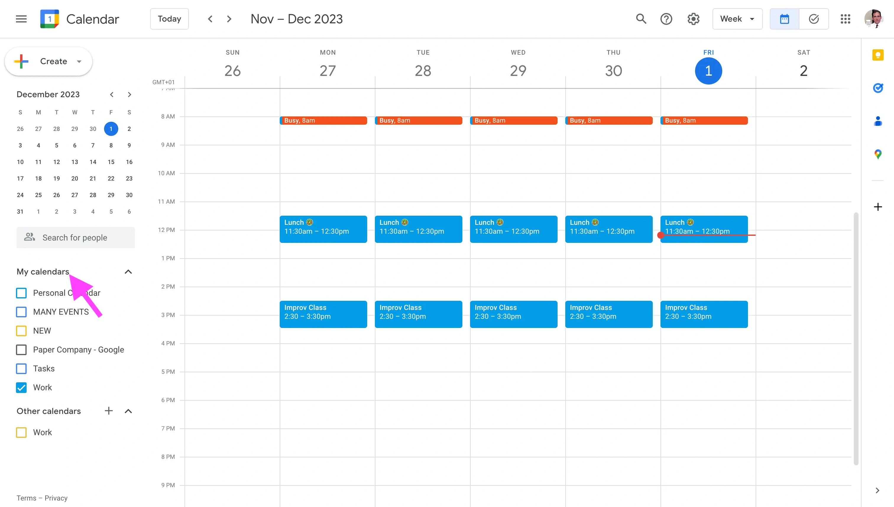 Google Calendar - My Calendars section