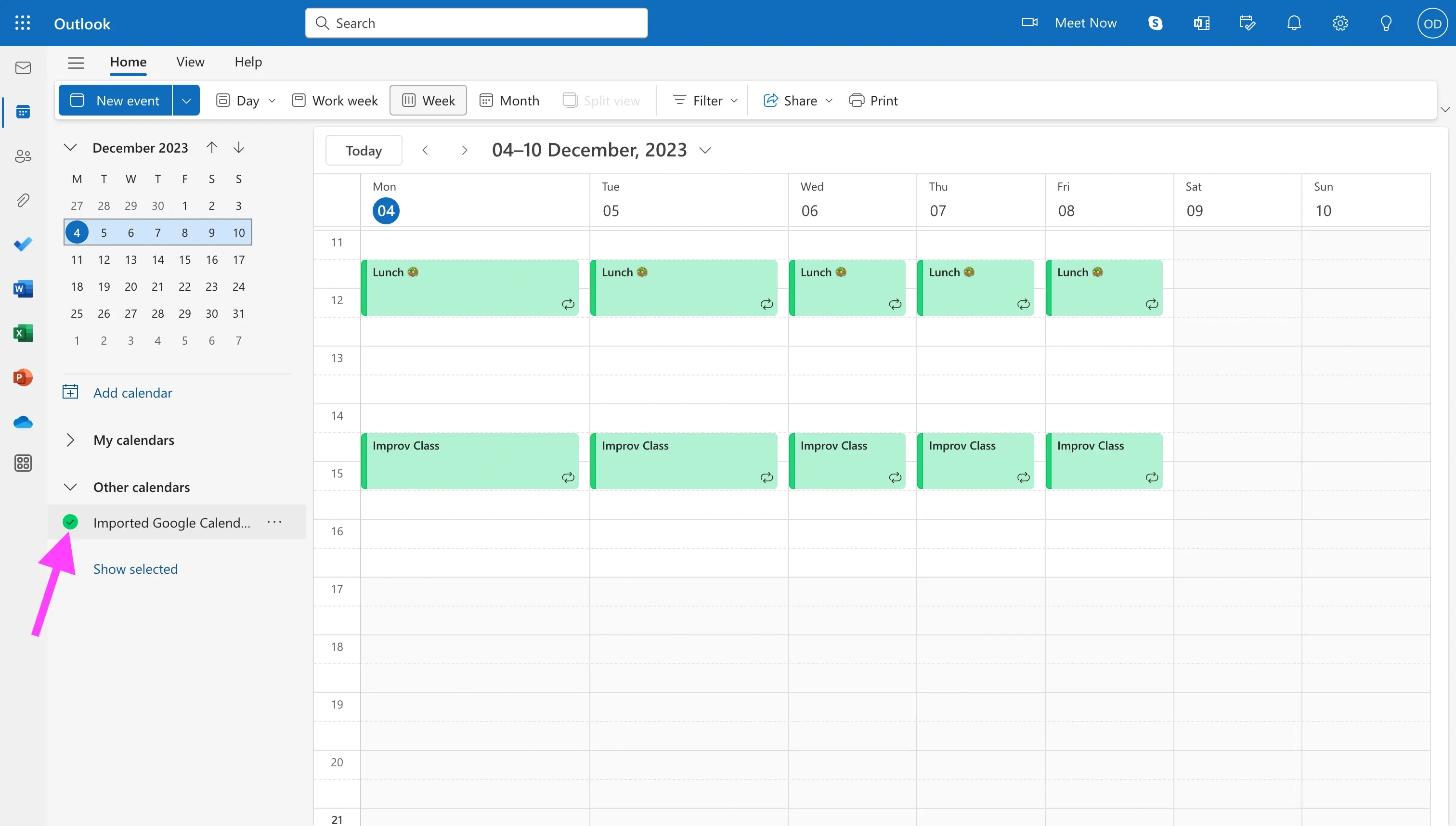 Outlook - Make sure the Calendar is checked (turned on)
