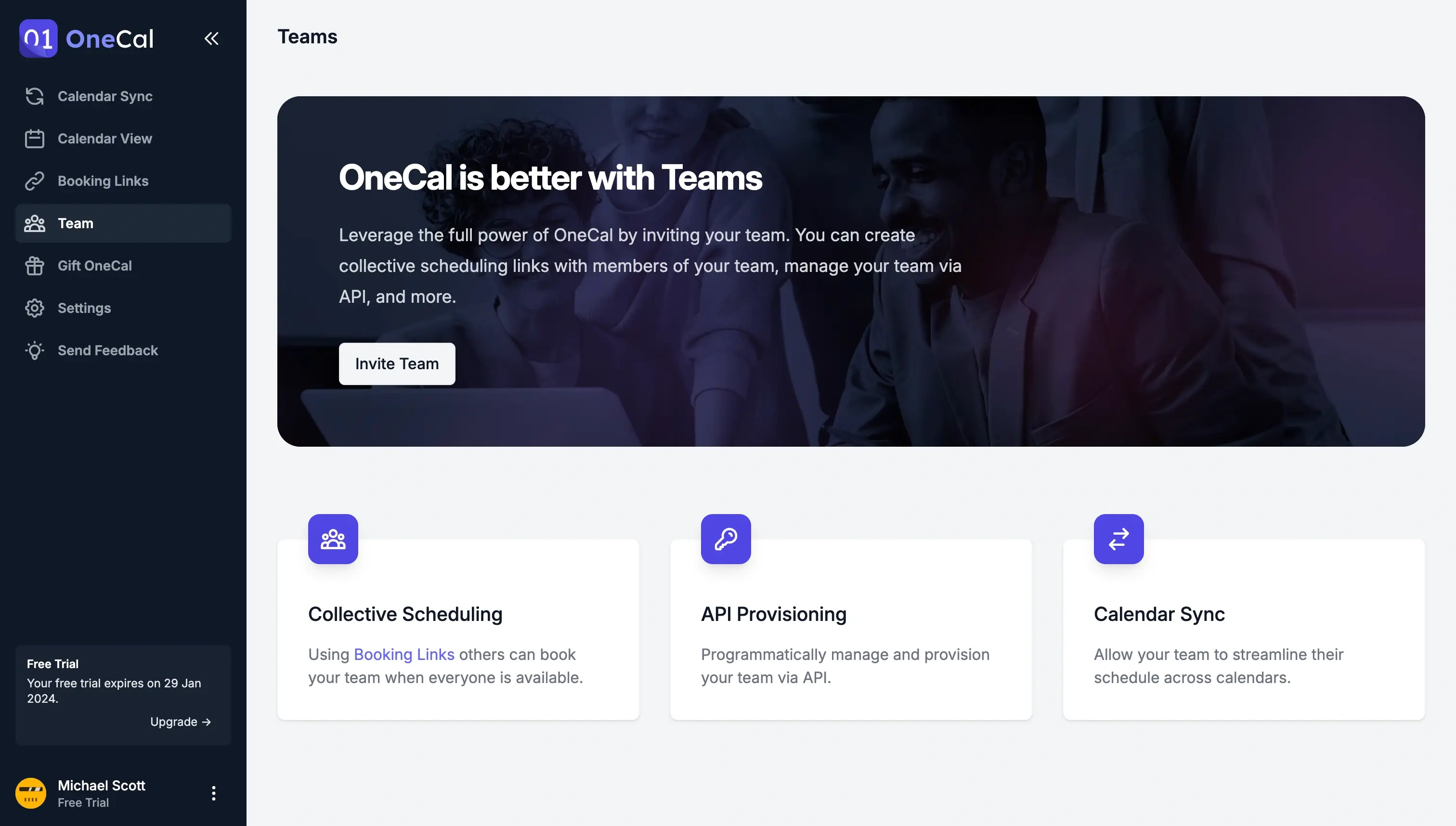 OneCal Teams User Interface