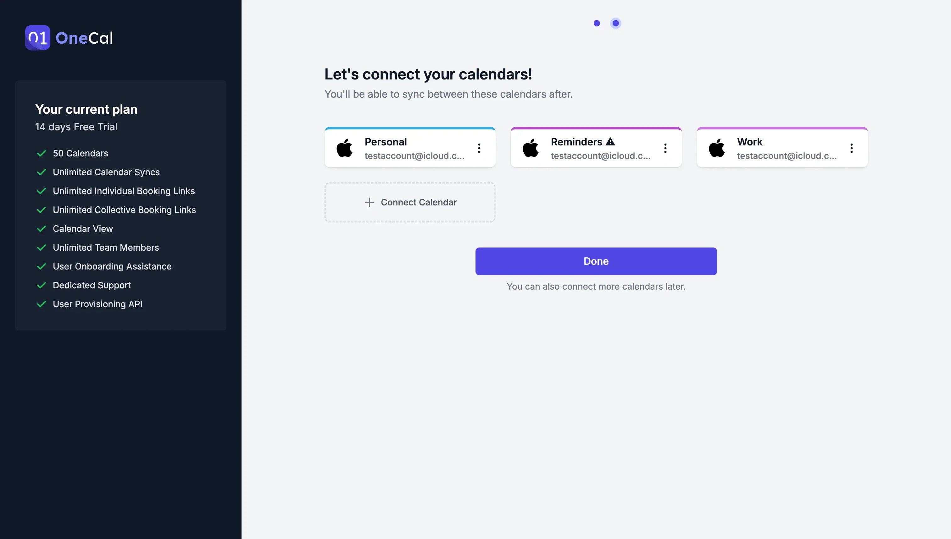 OneCal - iCloud Calendars are connected