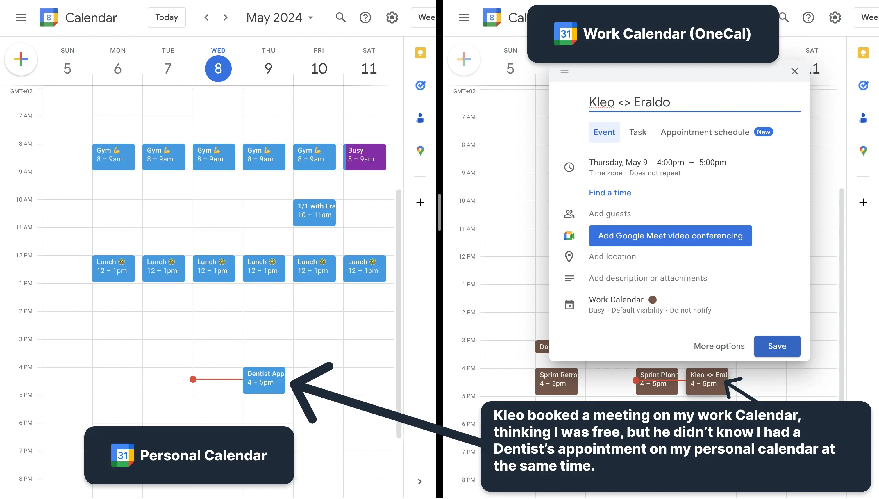 Double booking eue to not merging Google Calendars