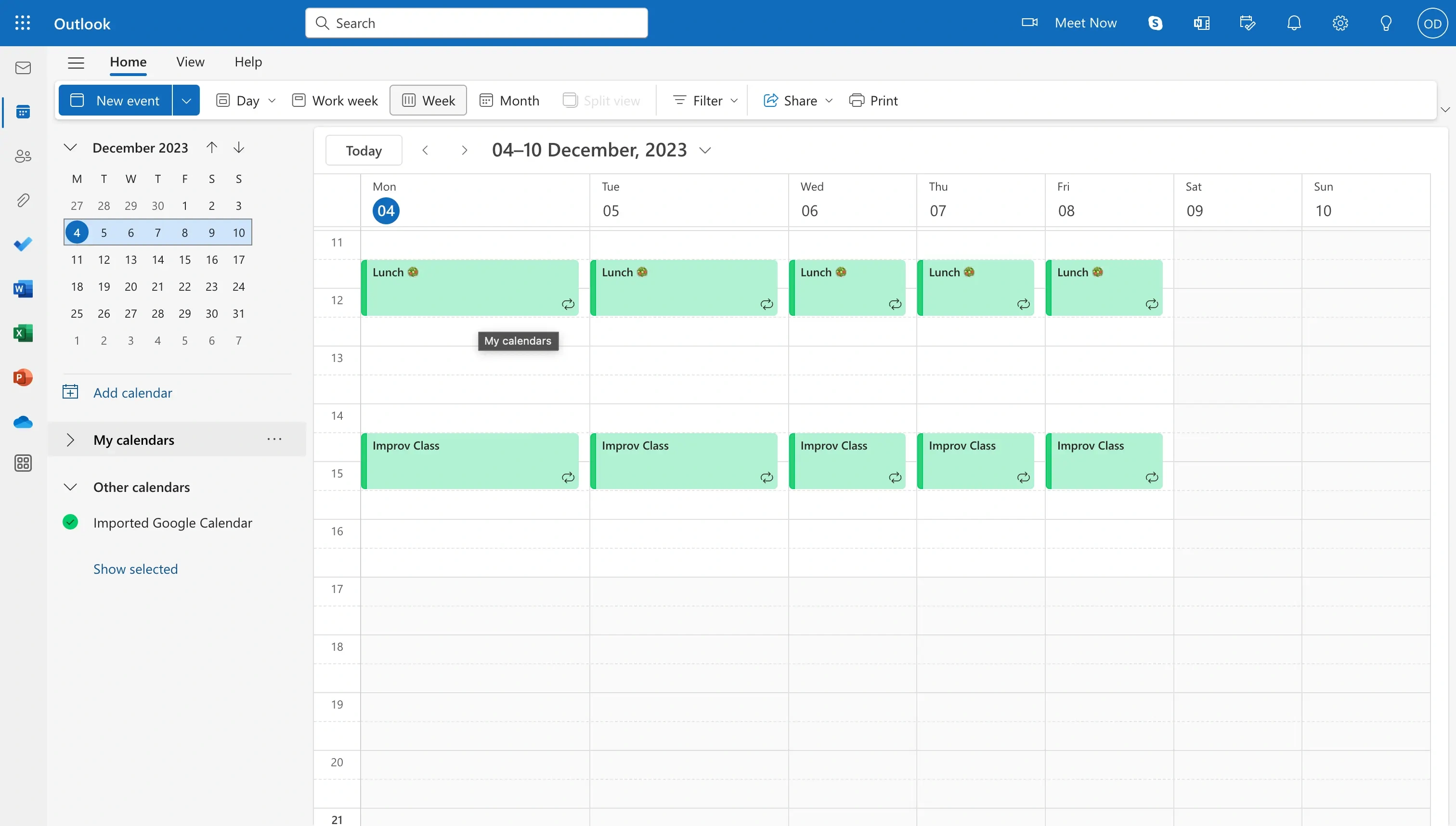 Outlook Calendar Screenshot