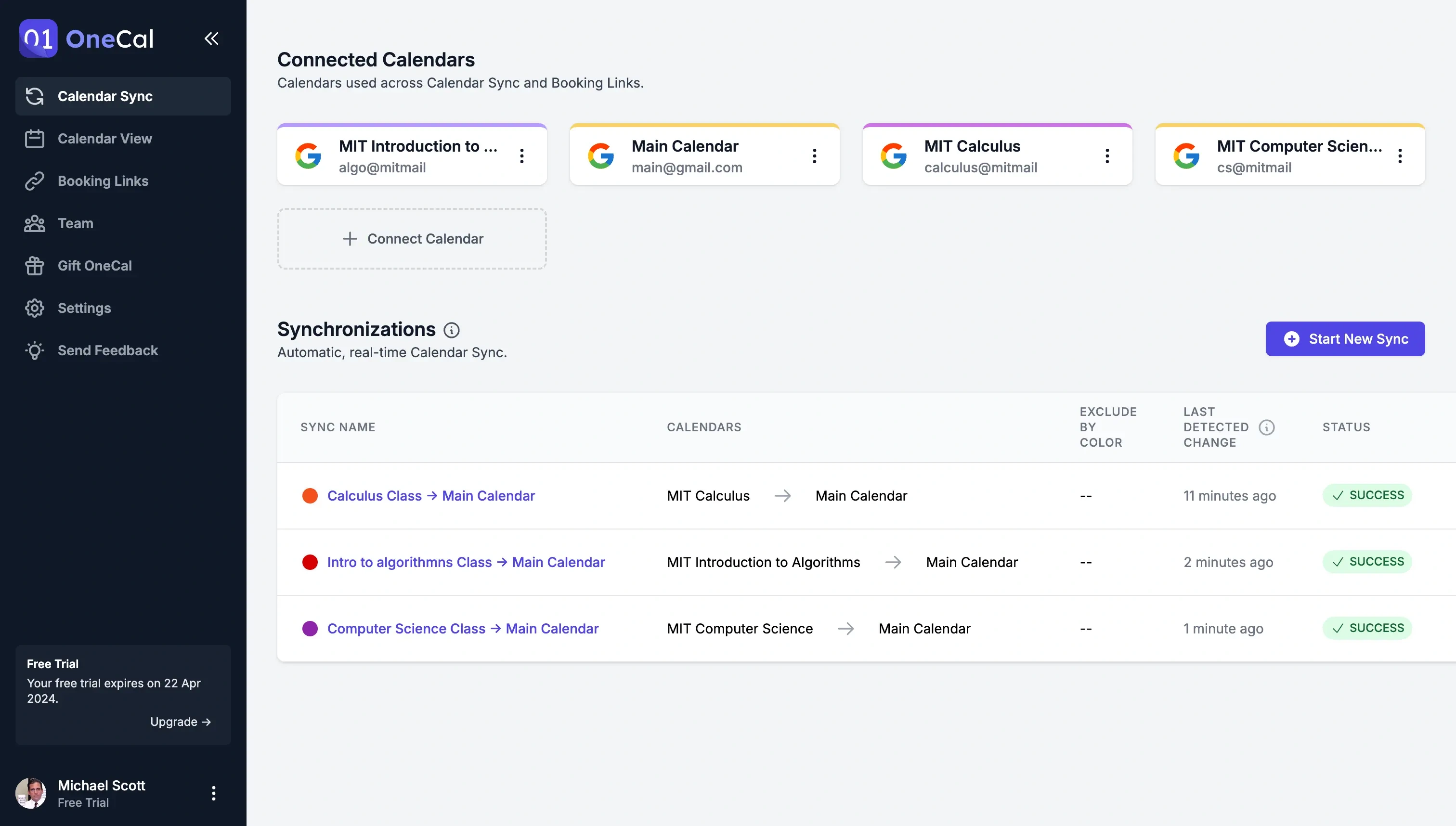 Setup of syncing class calendars to main calendar 