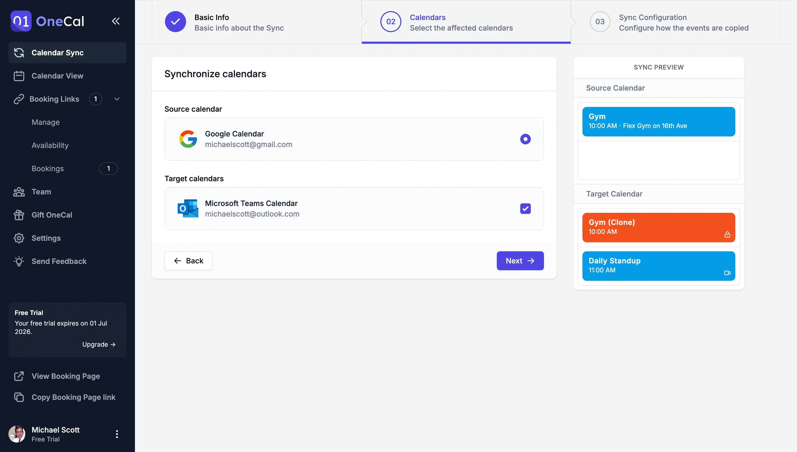 Choose the Microsoft Teams Calendars to sync