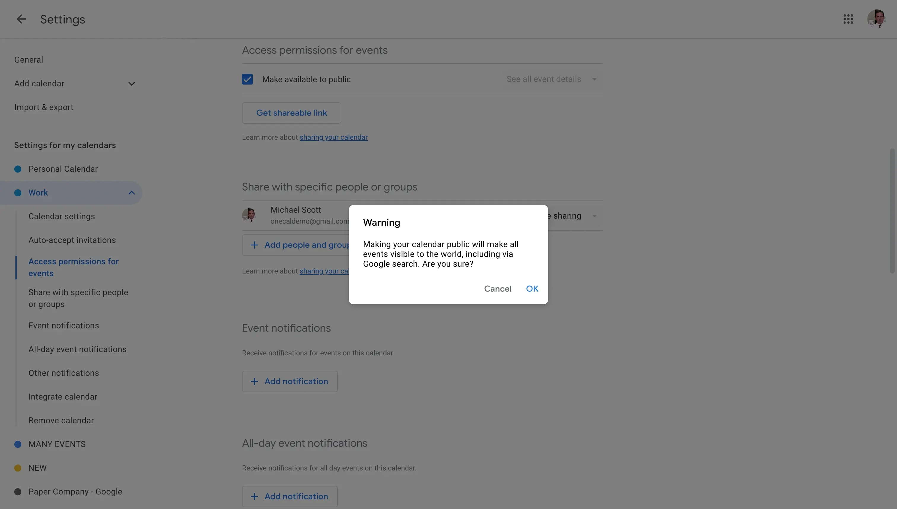Google Calendar - Confirm that the Google Calendar will be available to the public