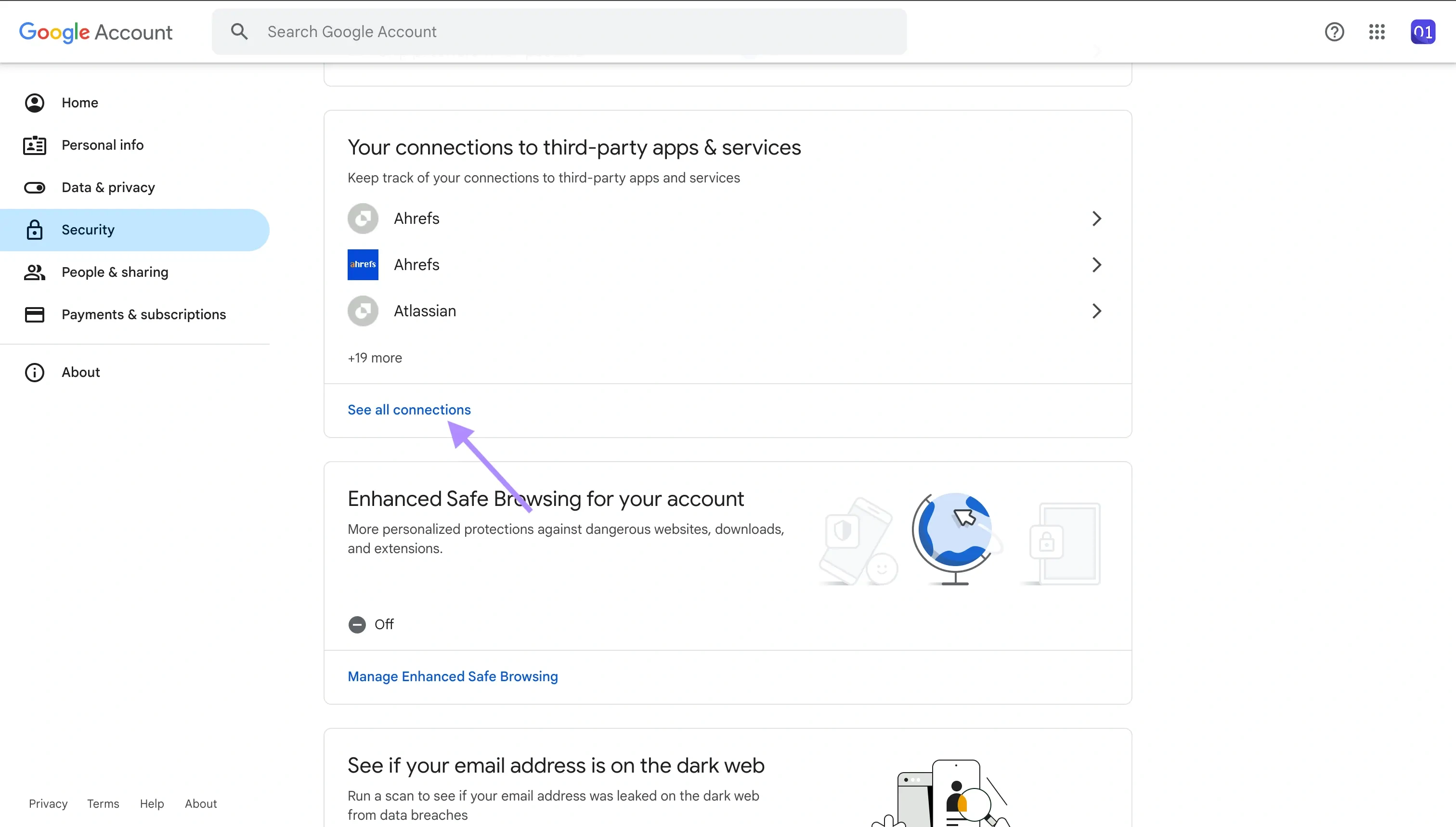 Google Account - Click See all connections