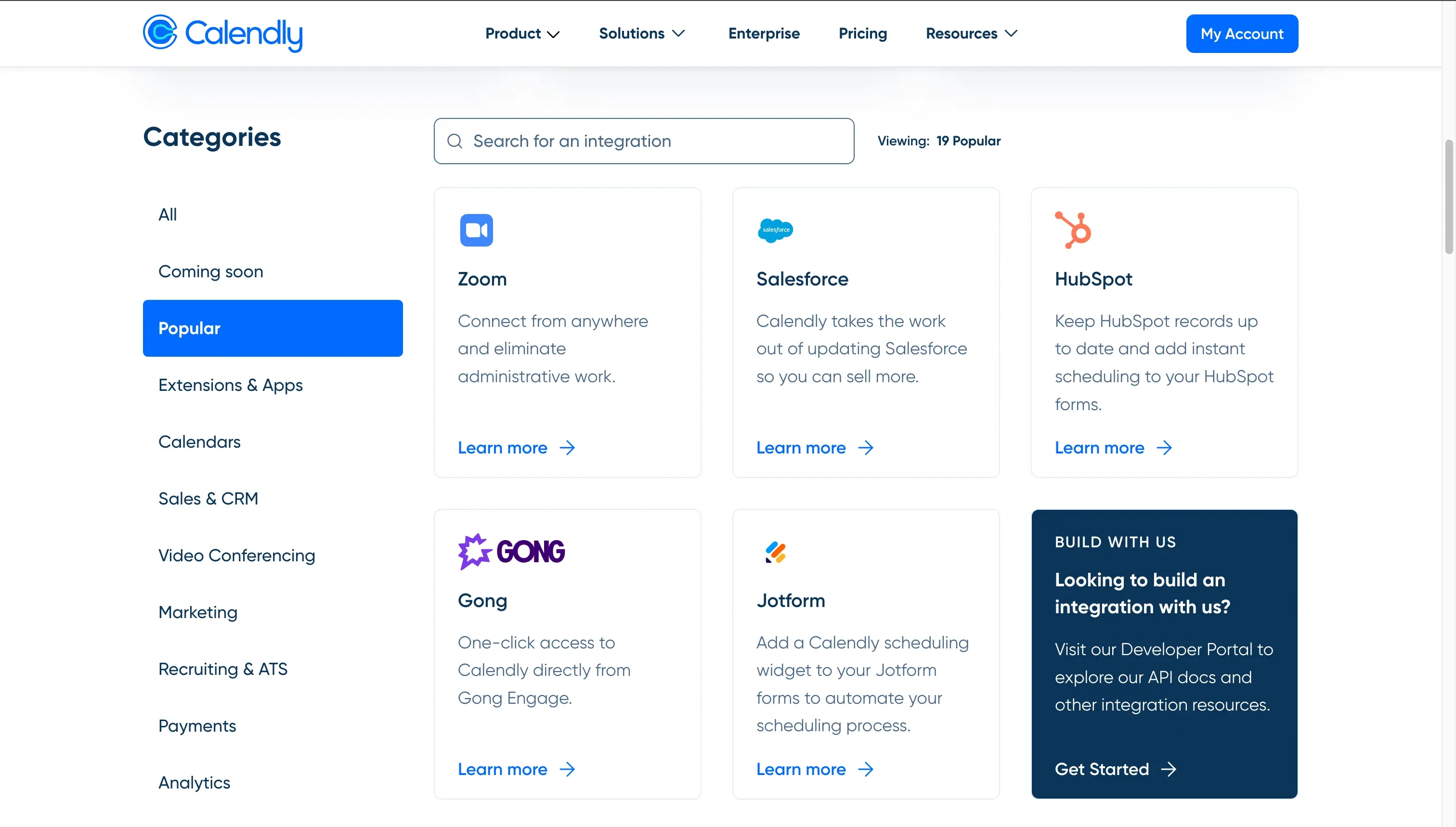 Calendly Integrations page