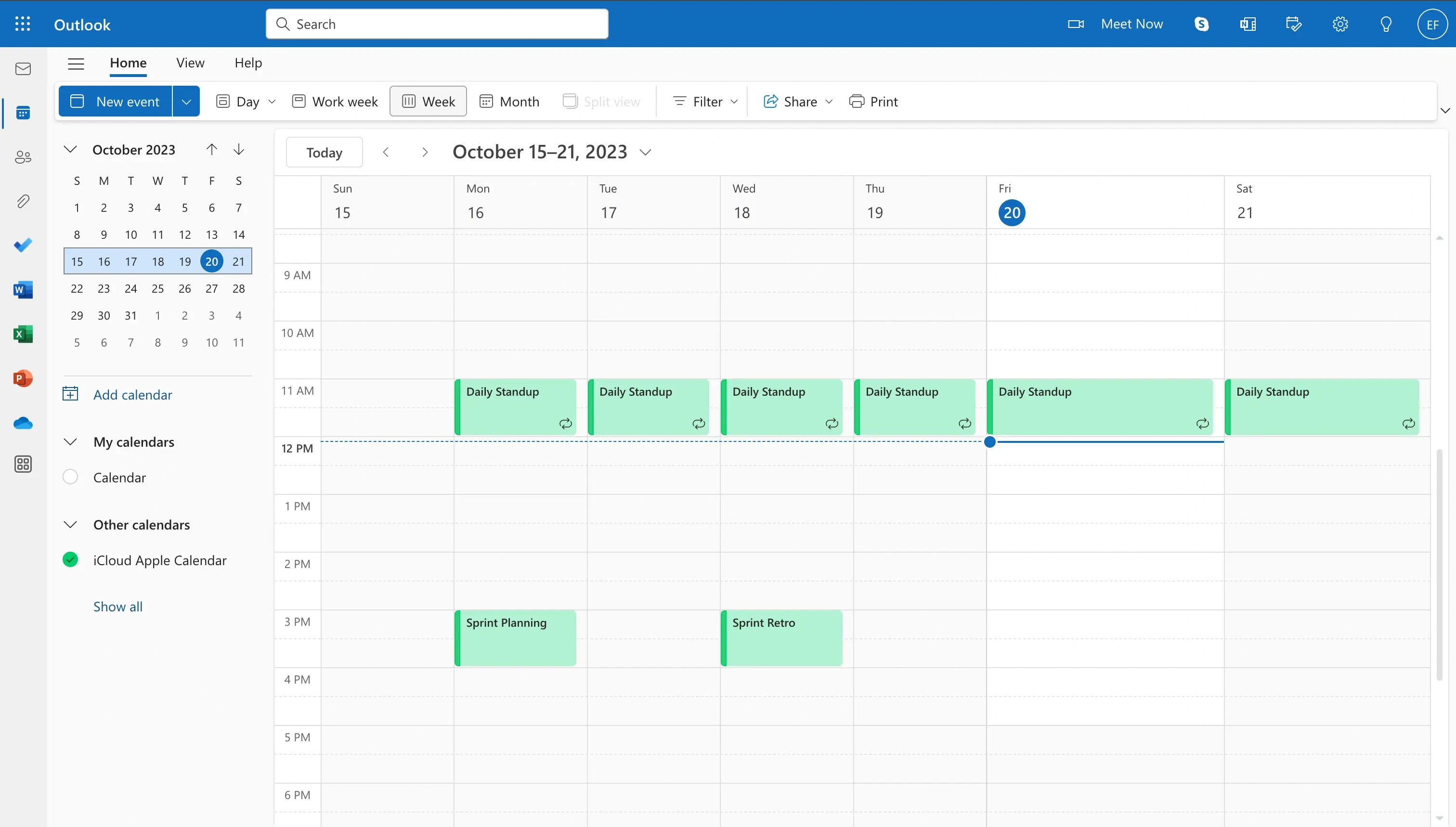 Example of a synced Apple Calendar with an Outlook Calendar
