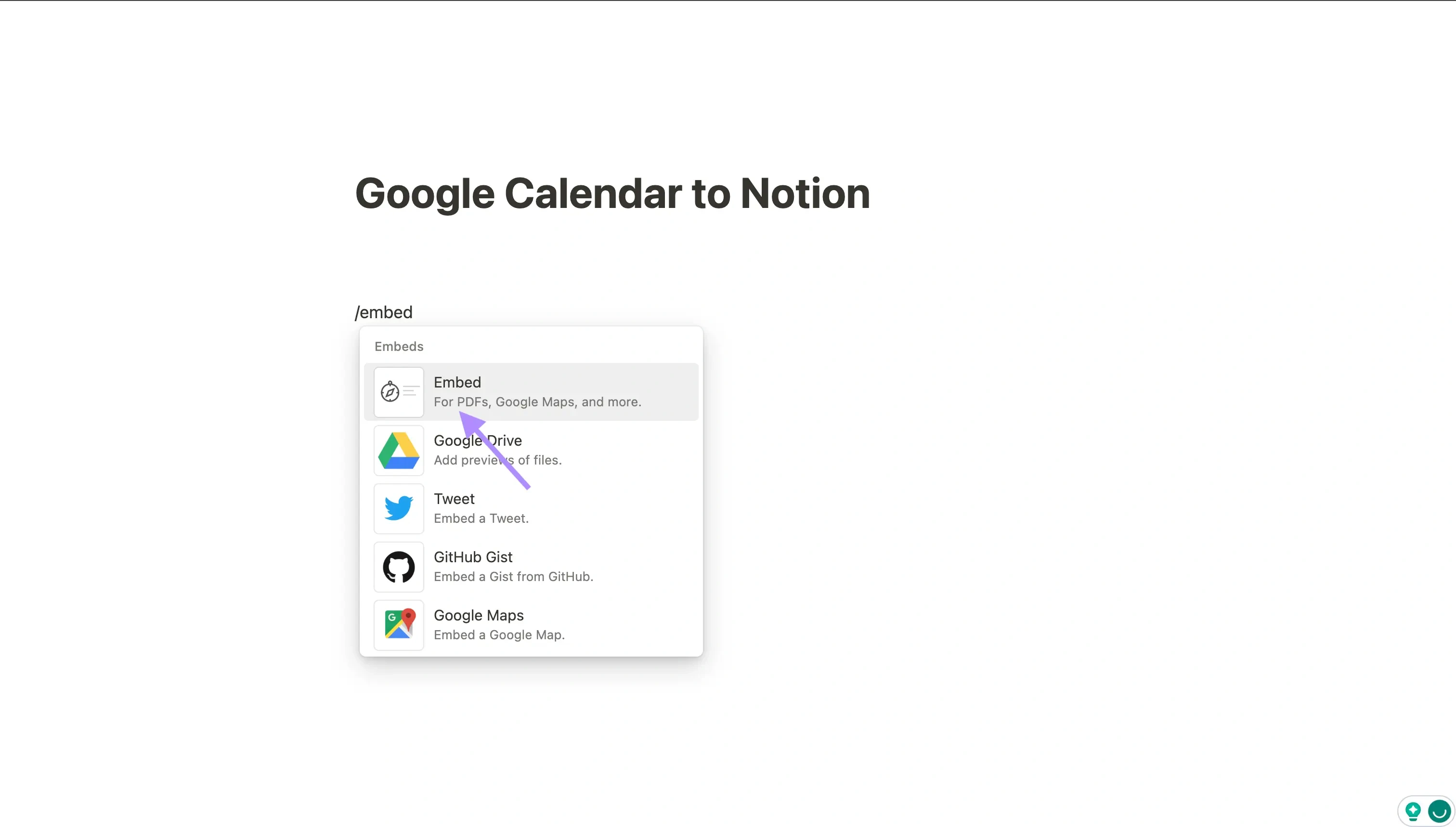 User typing  /embed in Notion
