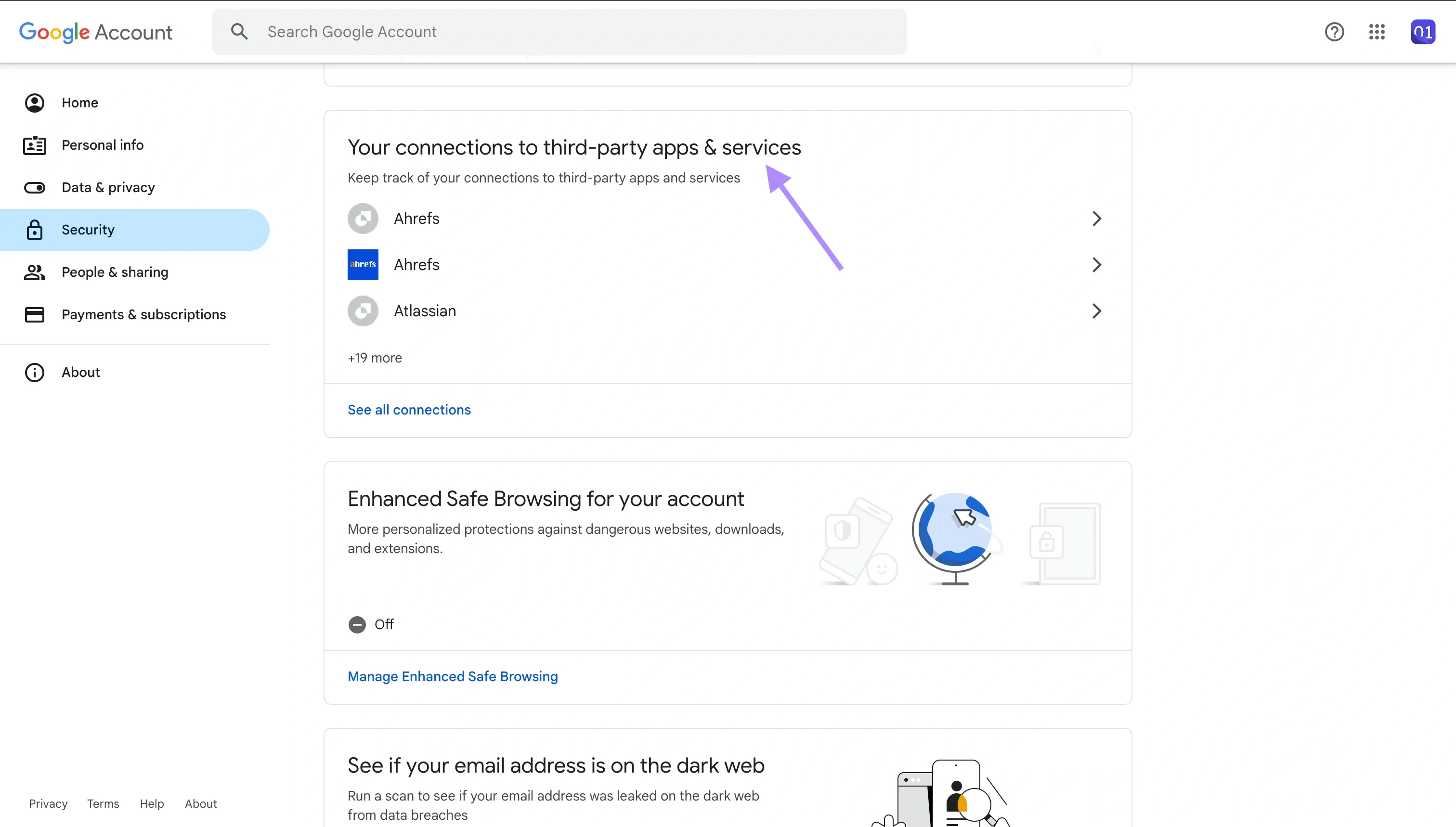 Google Account - Your connections to third-party apps & services