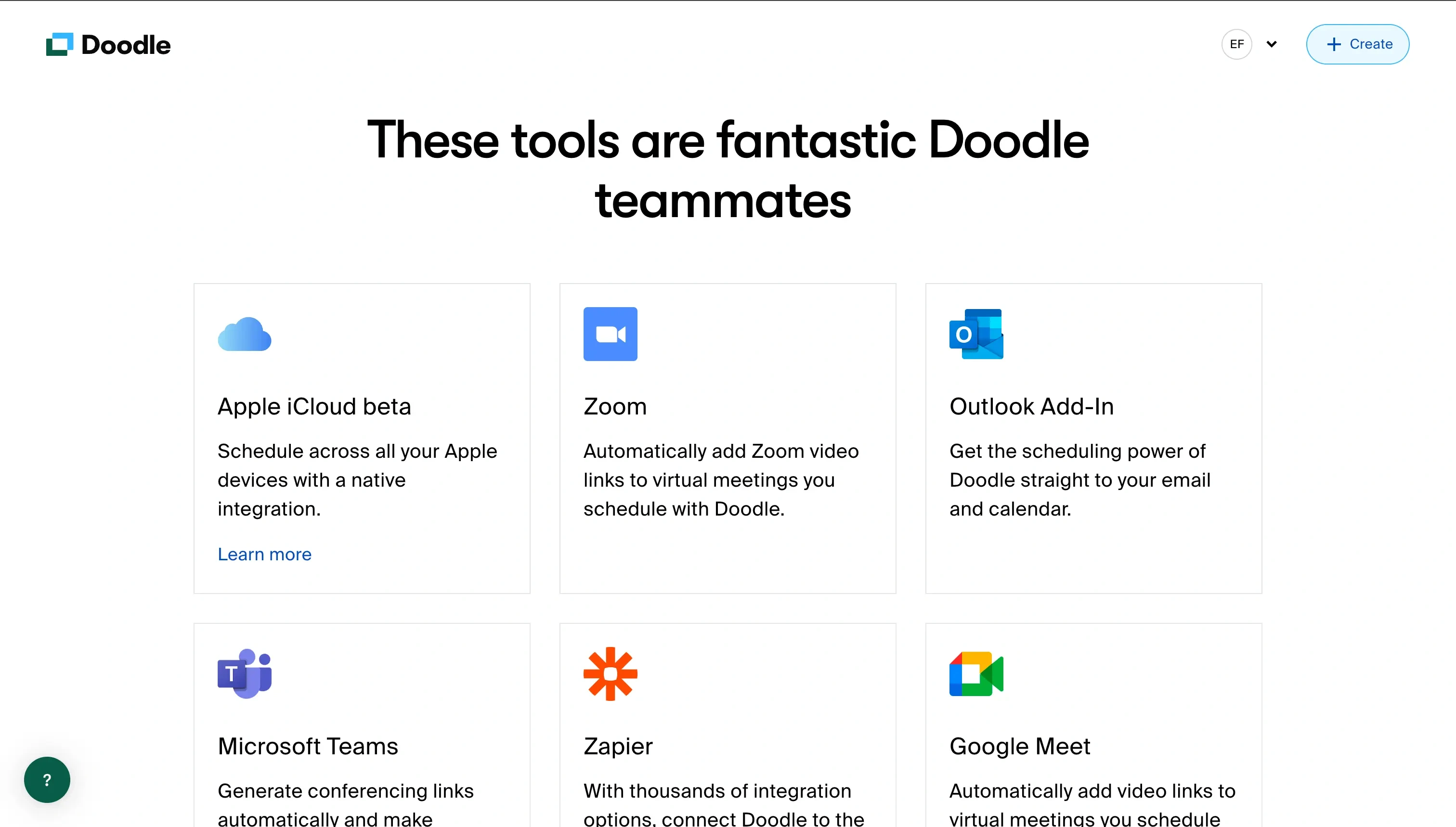 Doodle Integrations page