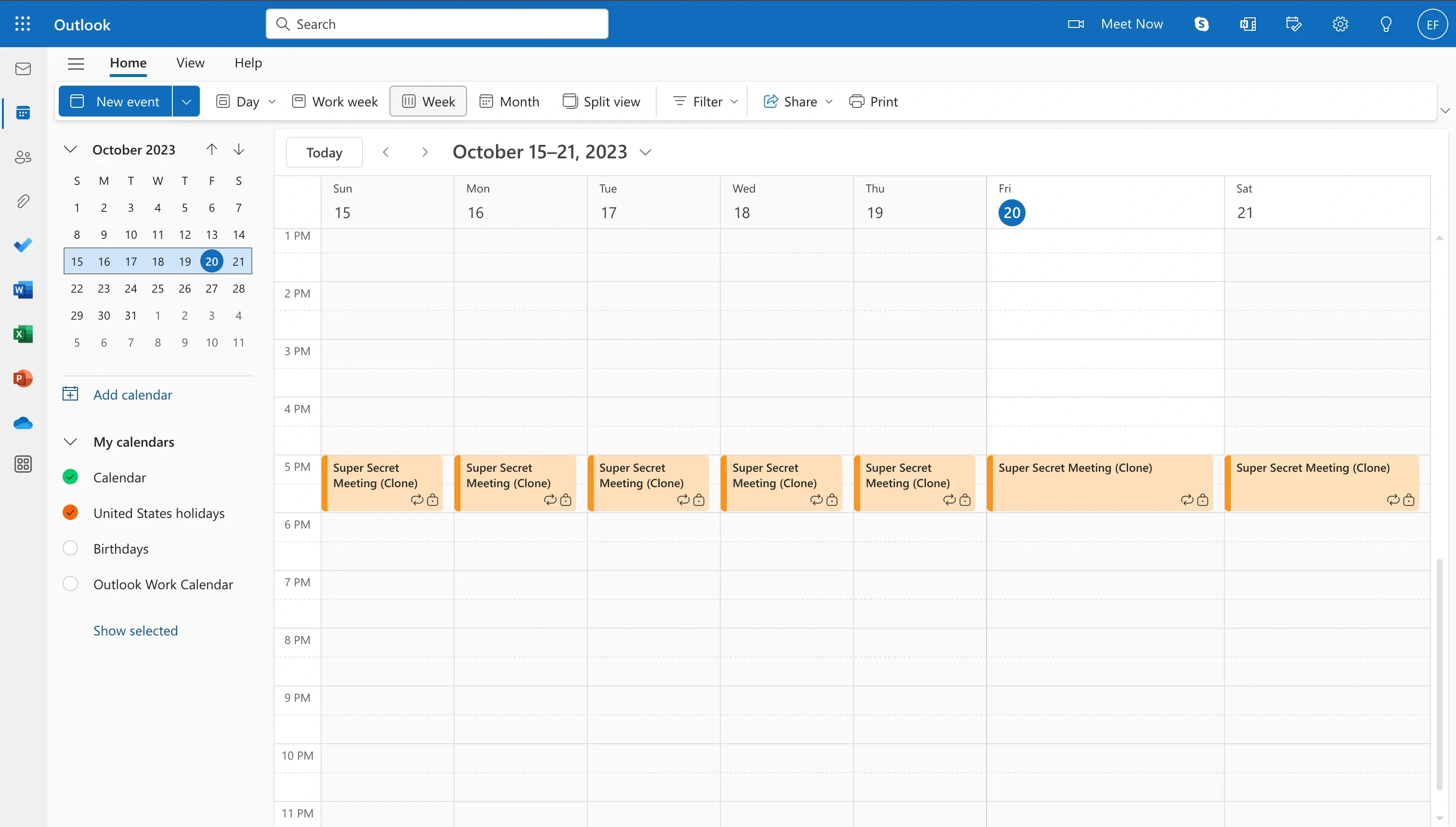 Outlook homepage