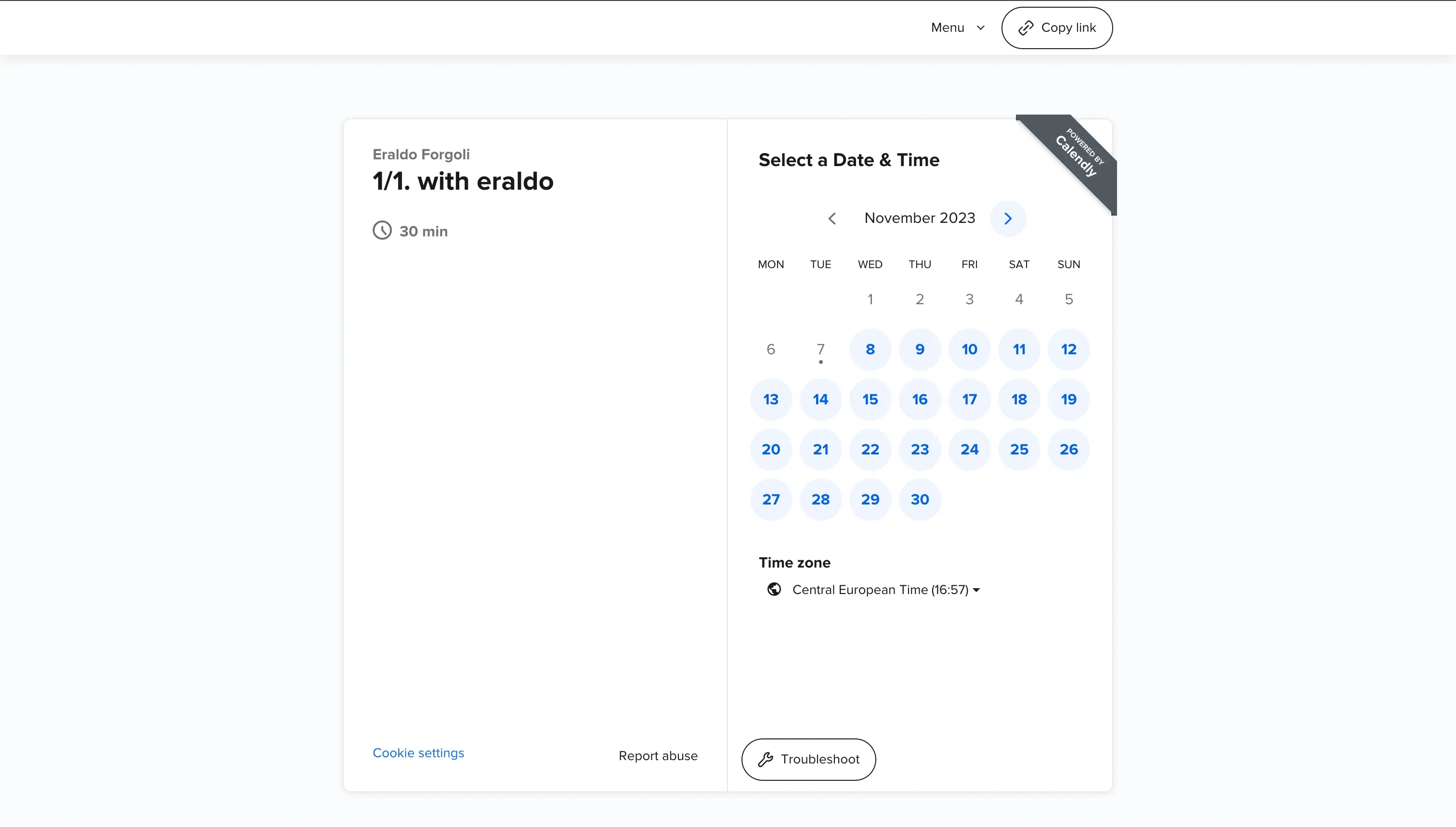 Example of a Calendly scheduling link