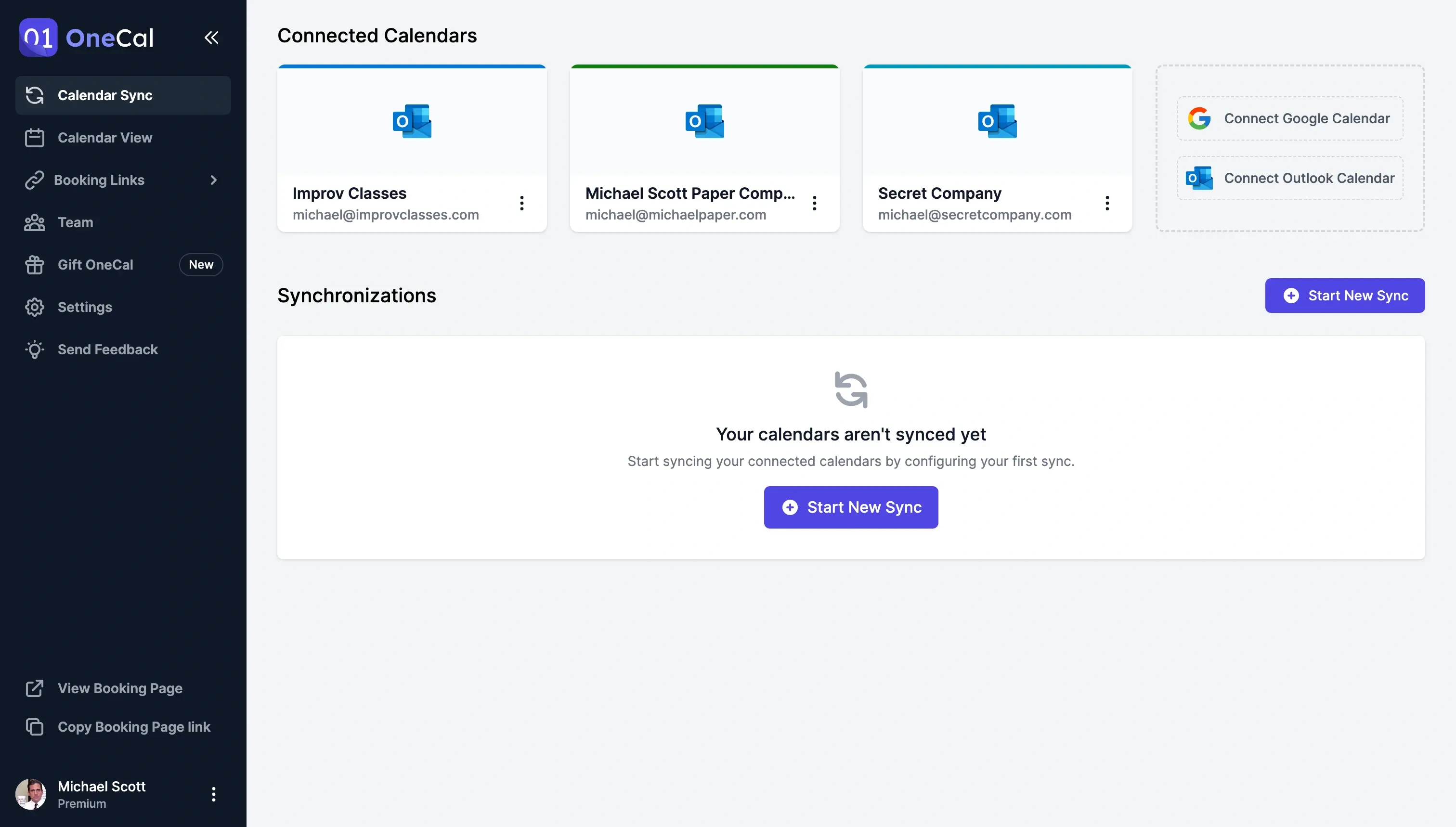 OneCal Dashboard - Connect Outlook Calendars