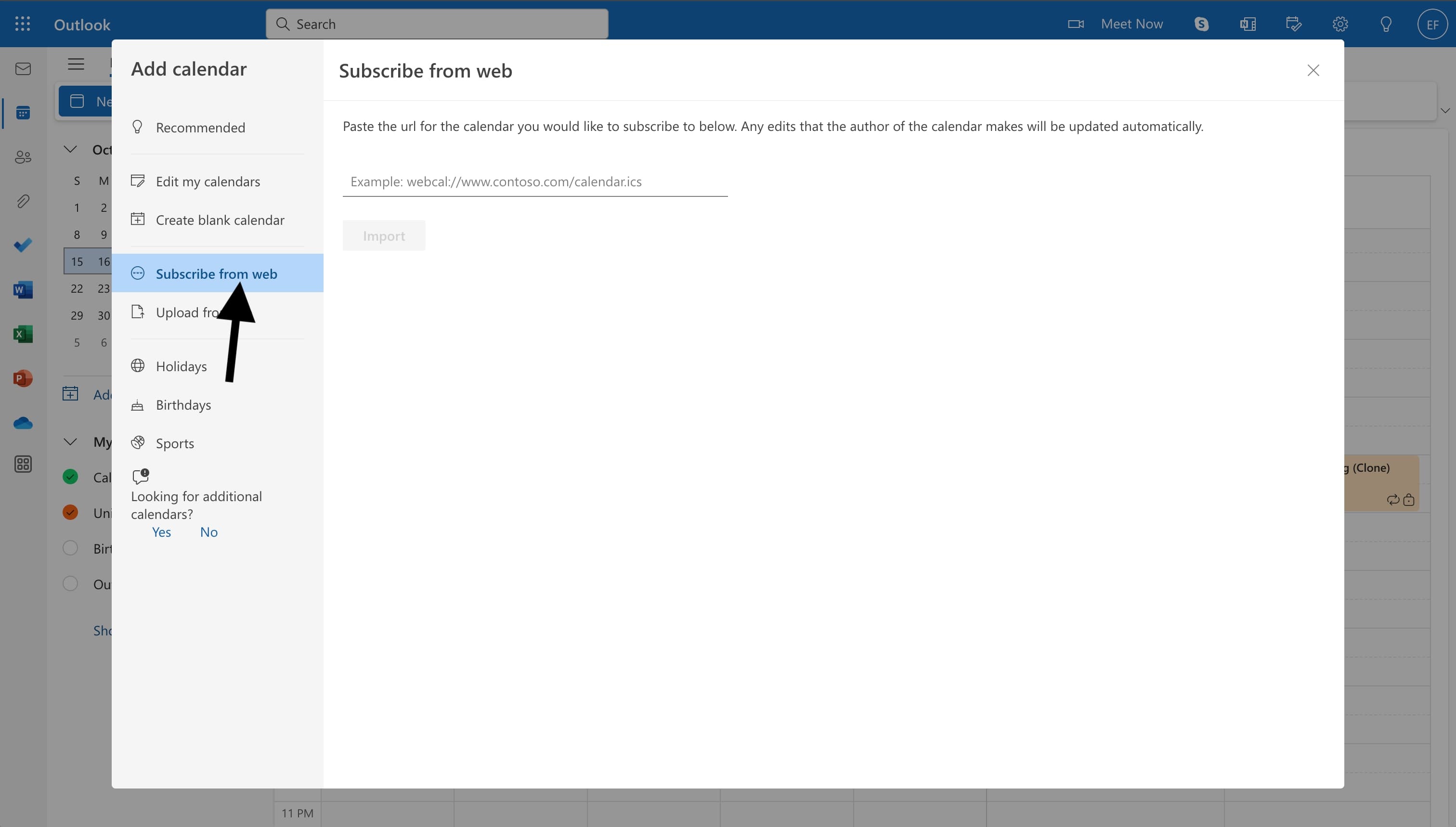 Outlook - Subscribe from web