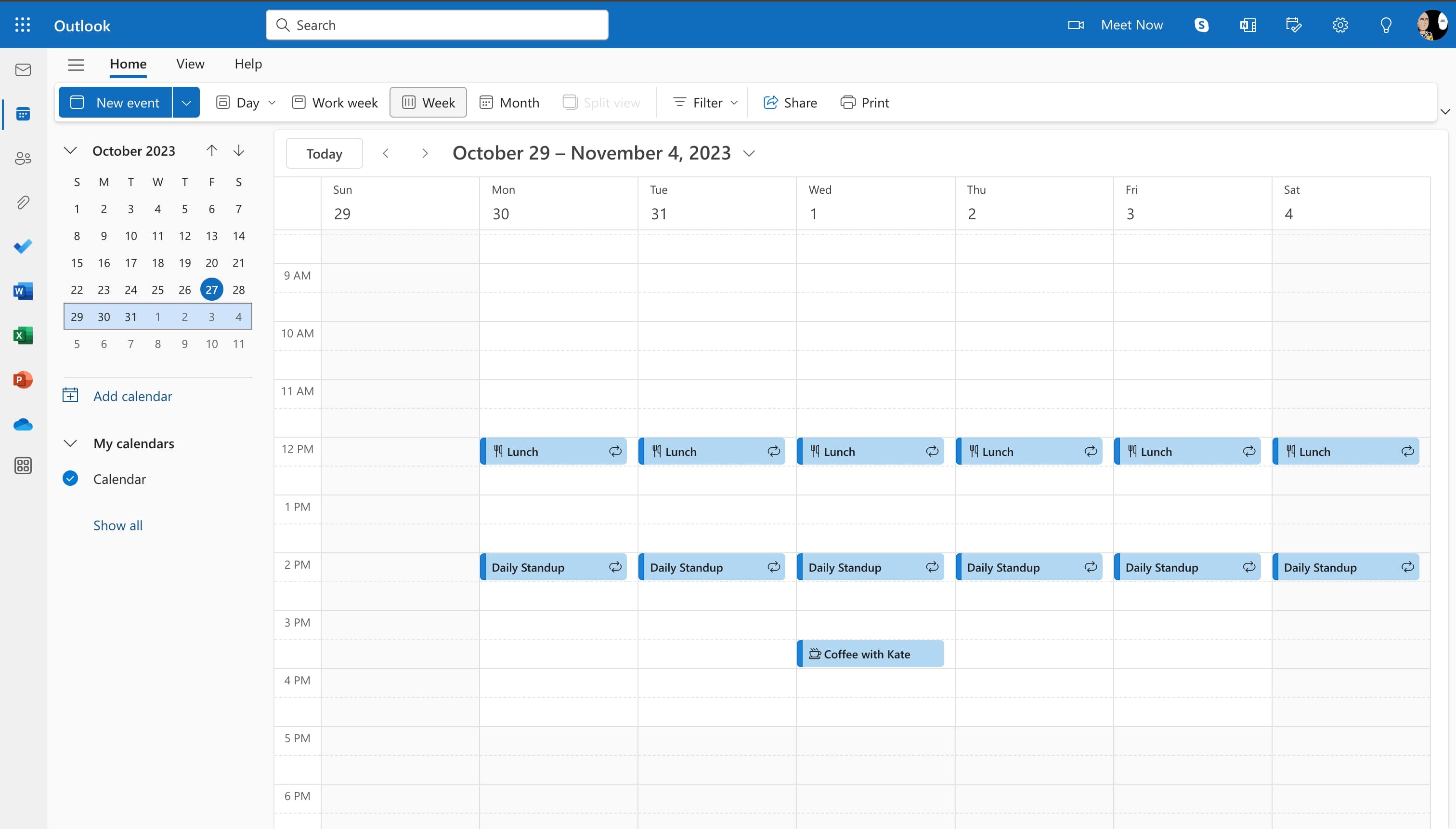 Outlook Calendar UI 