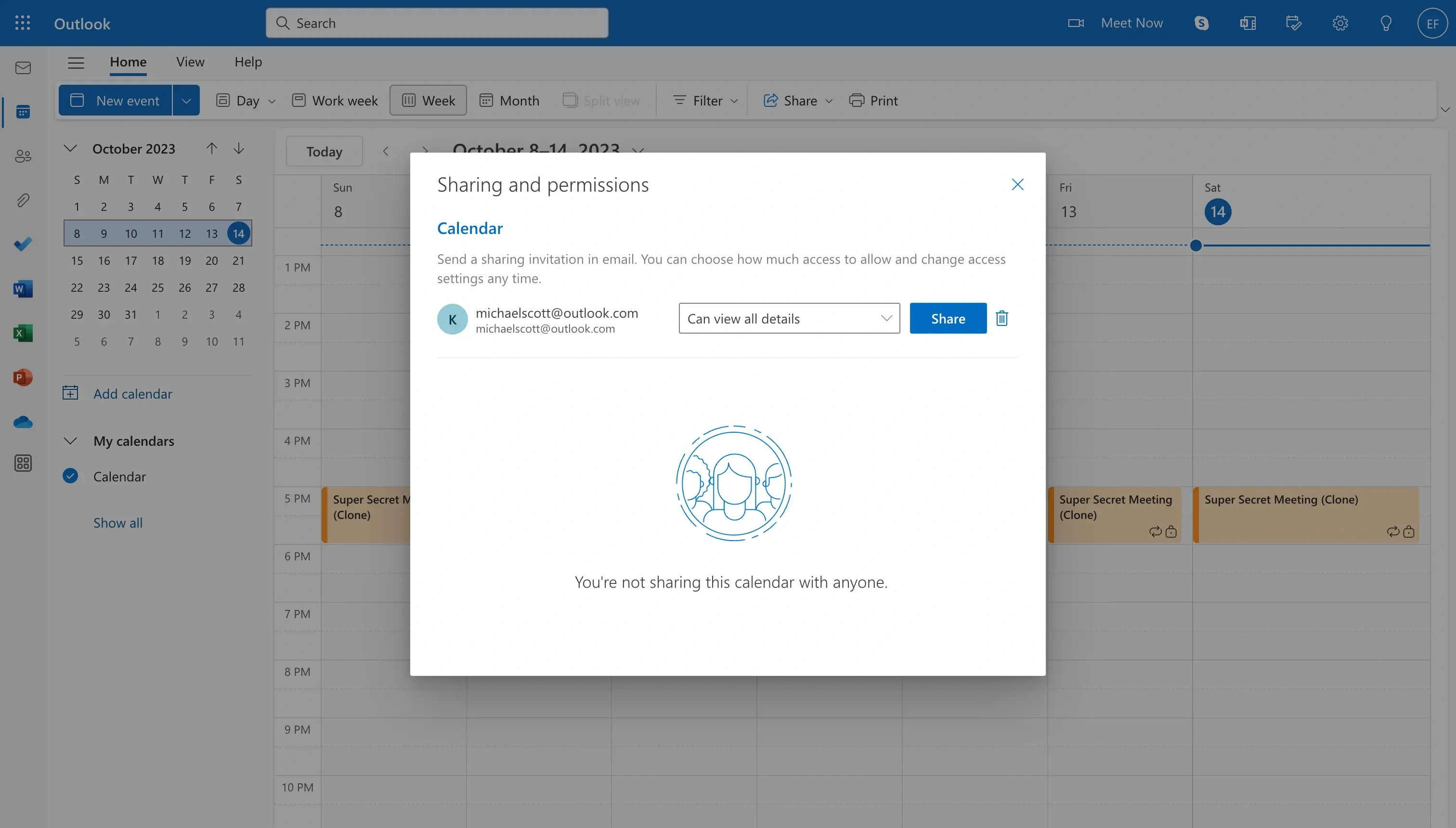 Outlook - Share Calendar With Email