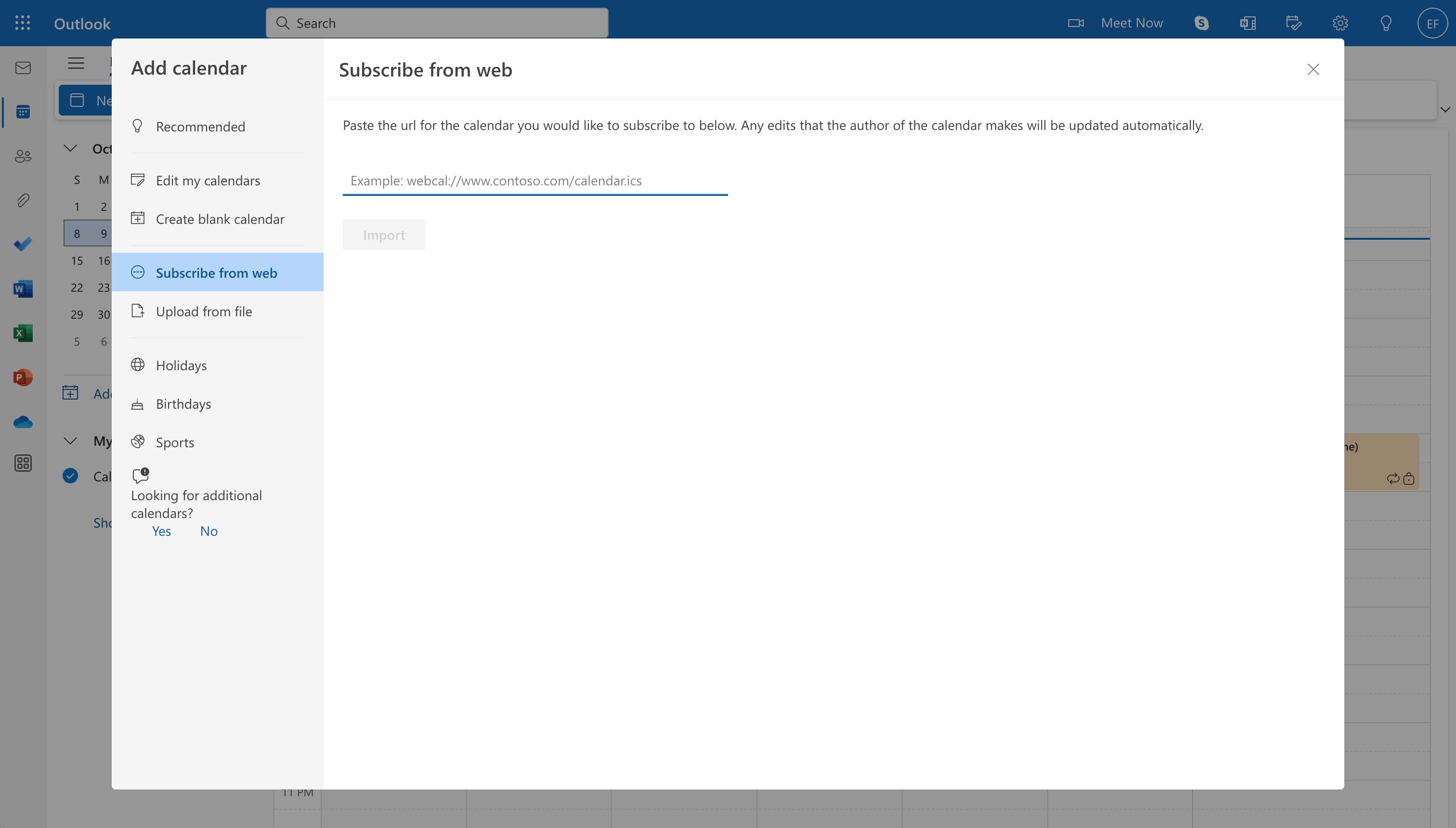 Outlook - Subscribe from the web