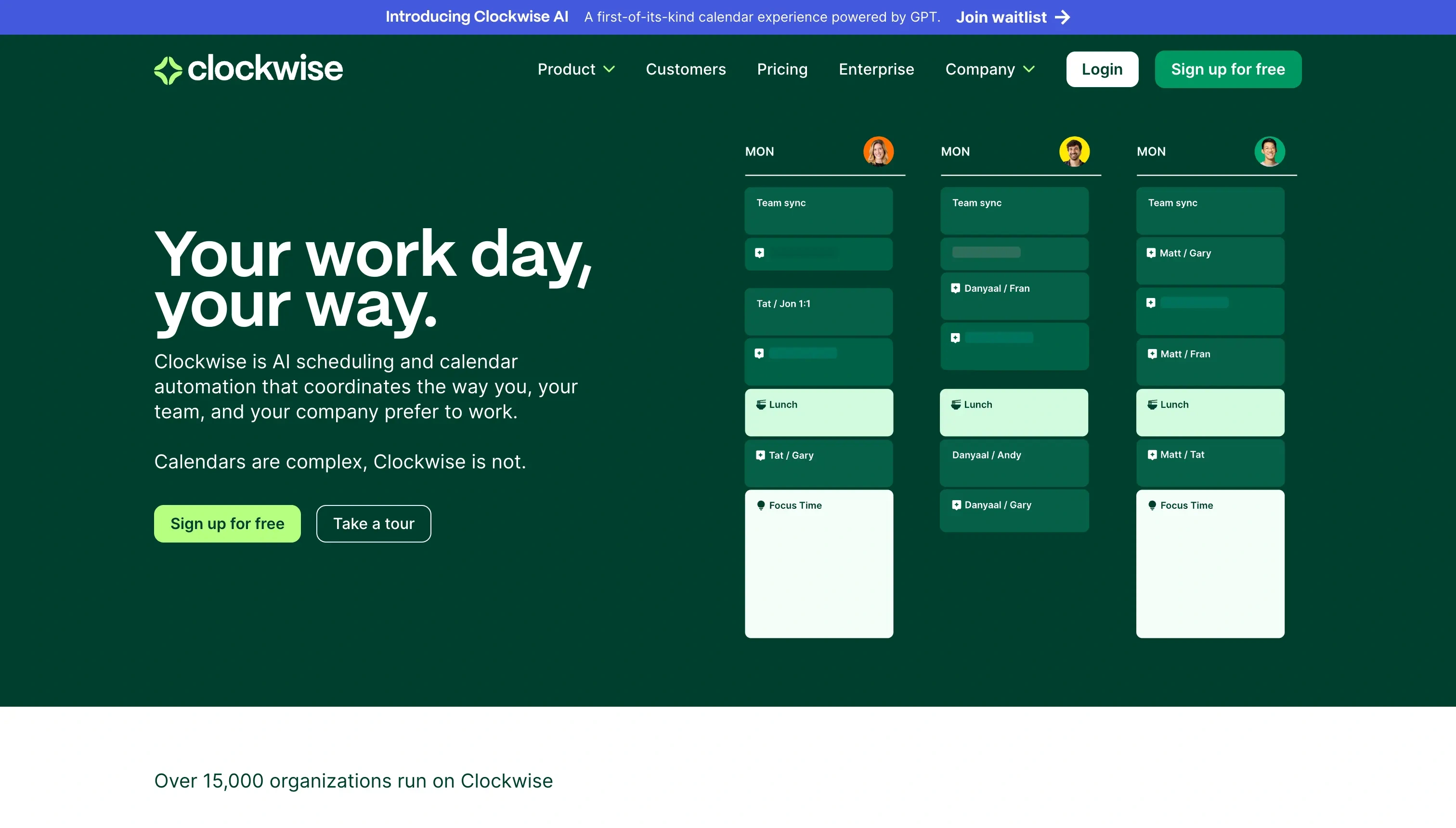 Clockwise landing page