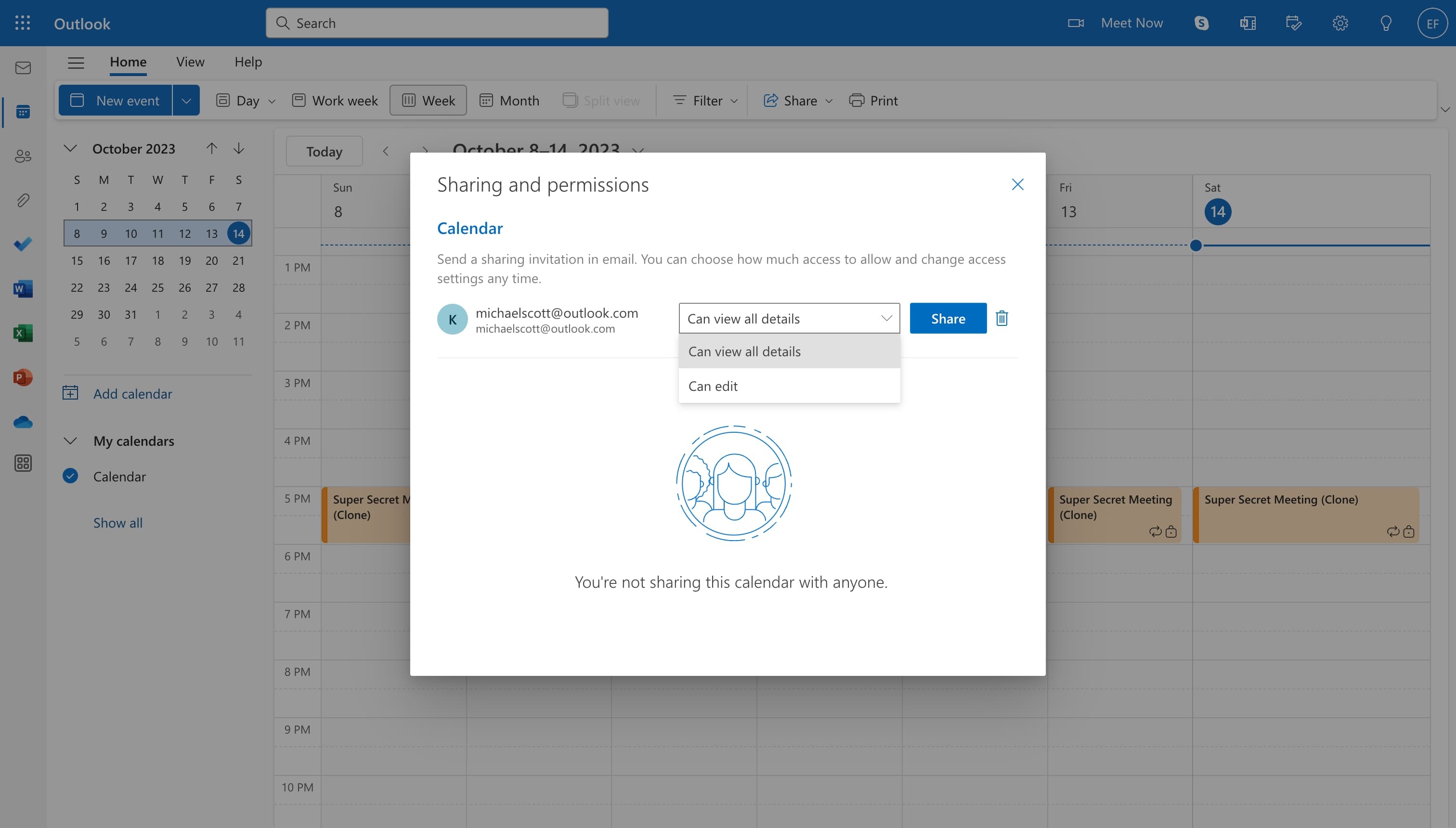 Outlook - Choose sharing permissions