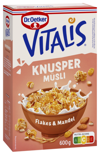 Picture - Dr. Oetker Vitalis Knuspermüsli Flakes + Mandeln oder Löffelbiskuits