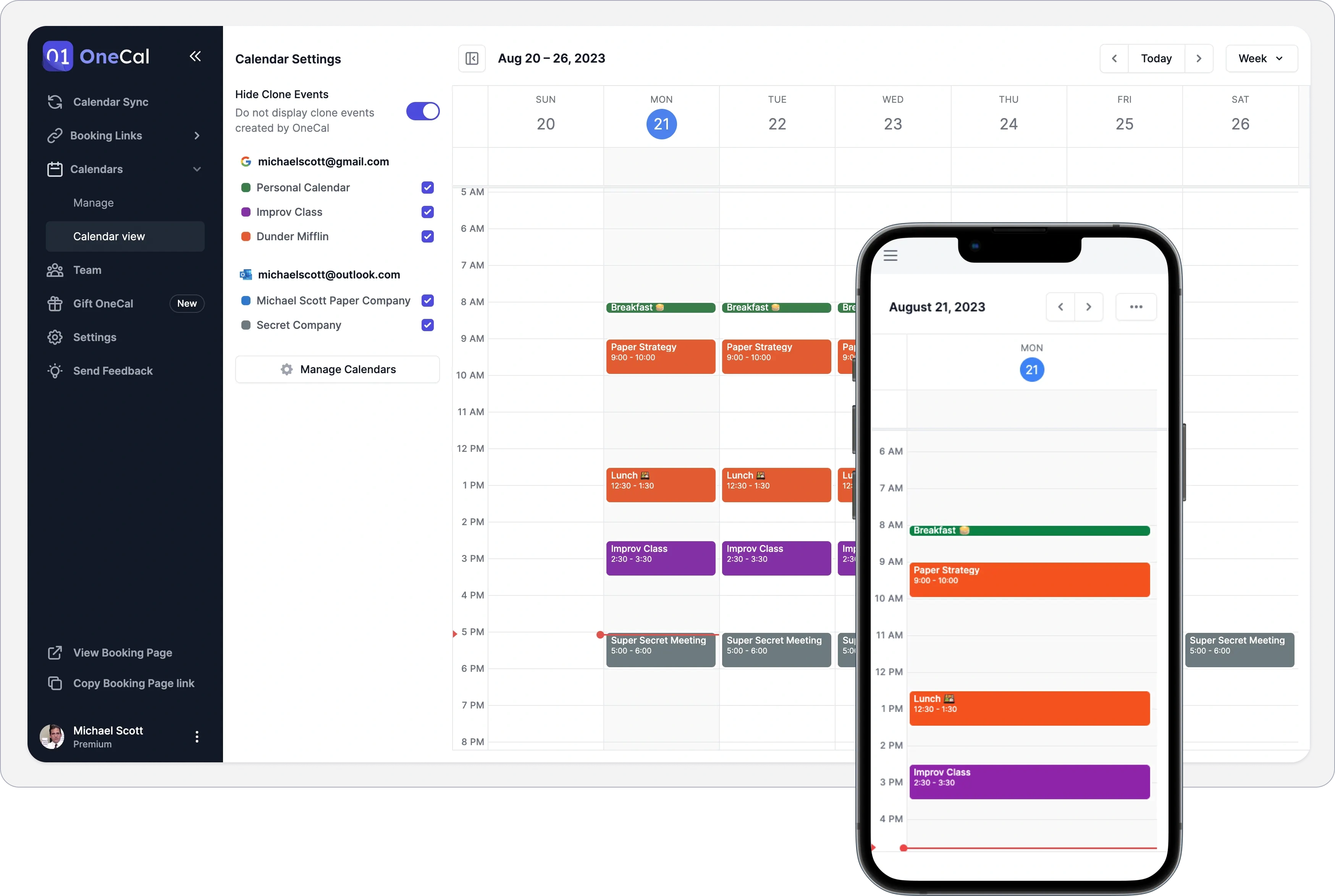 Illustration of the OneCal Calendar View Feature