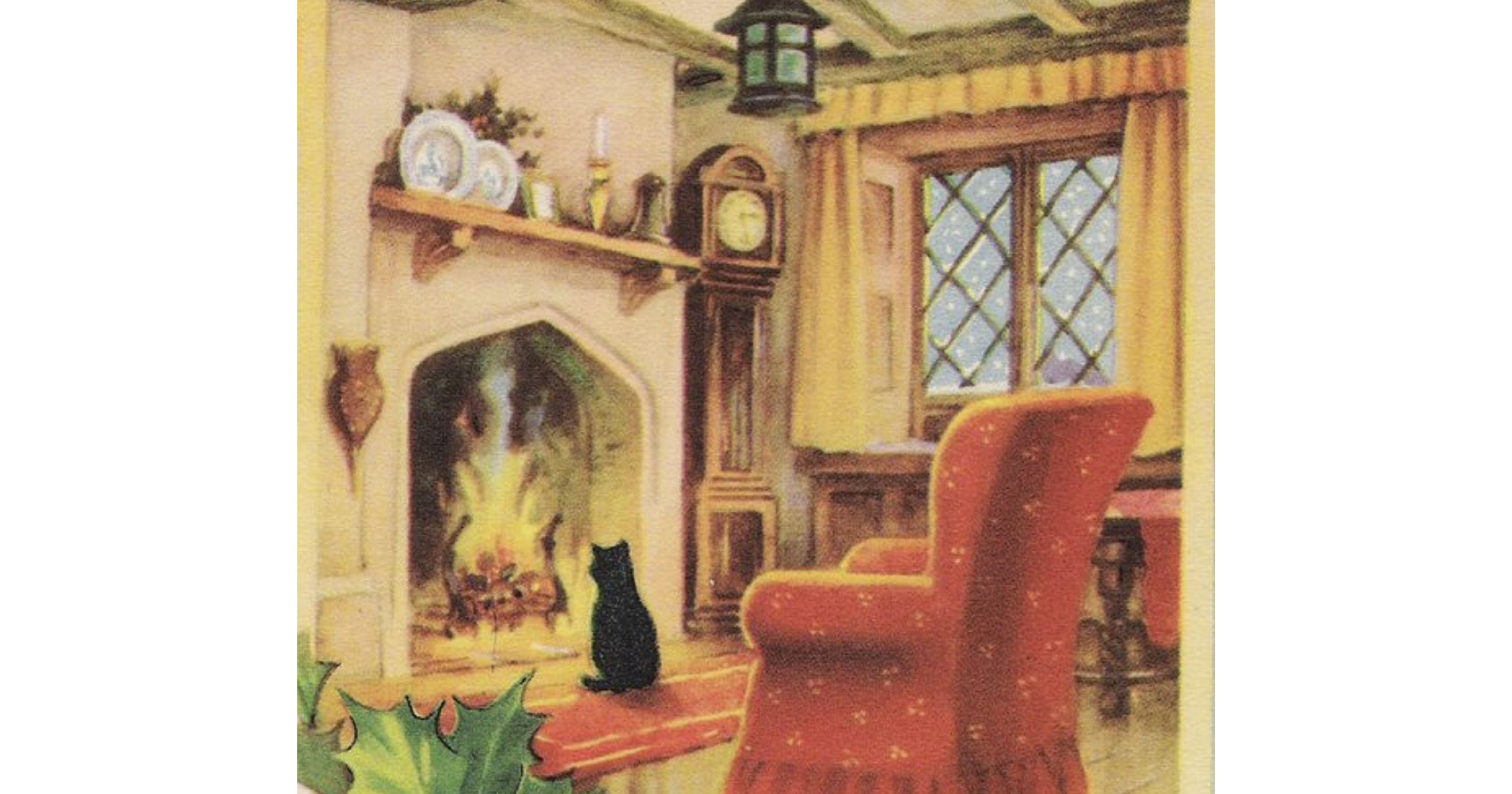 A cozy living scene with a cat standing in front of a fire