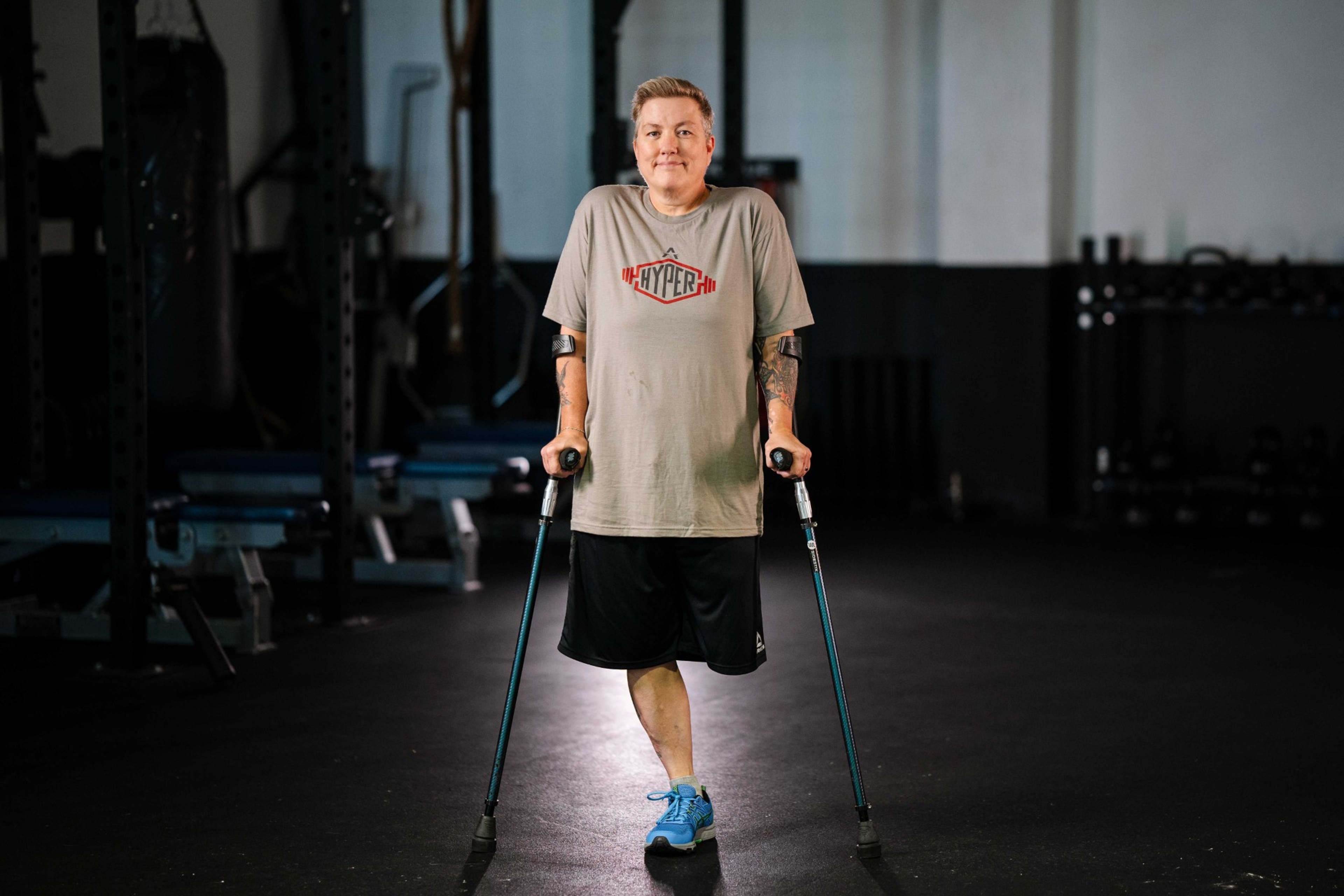 Carla Best on crutches