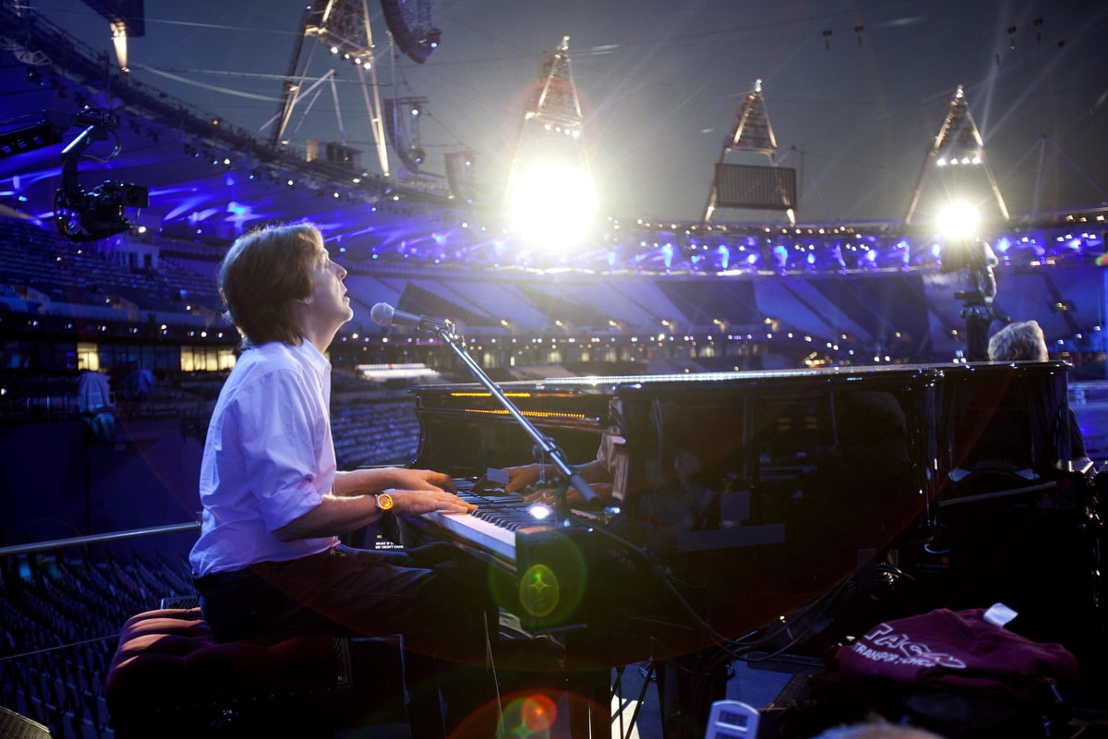 Paul on stage at the Olympic Opening Ceremony rehearsals , London, 27-Jul-12