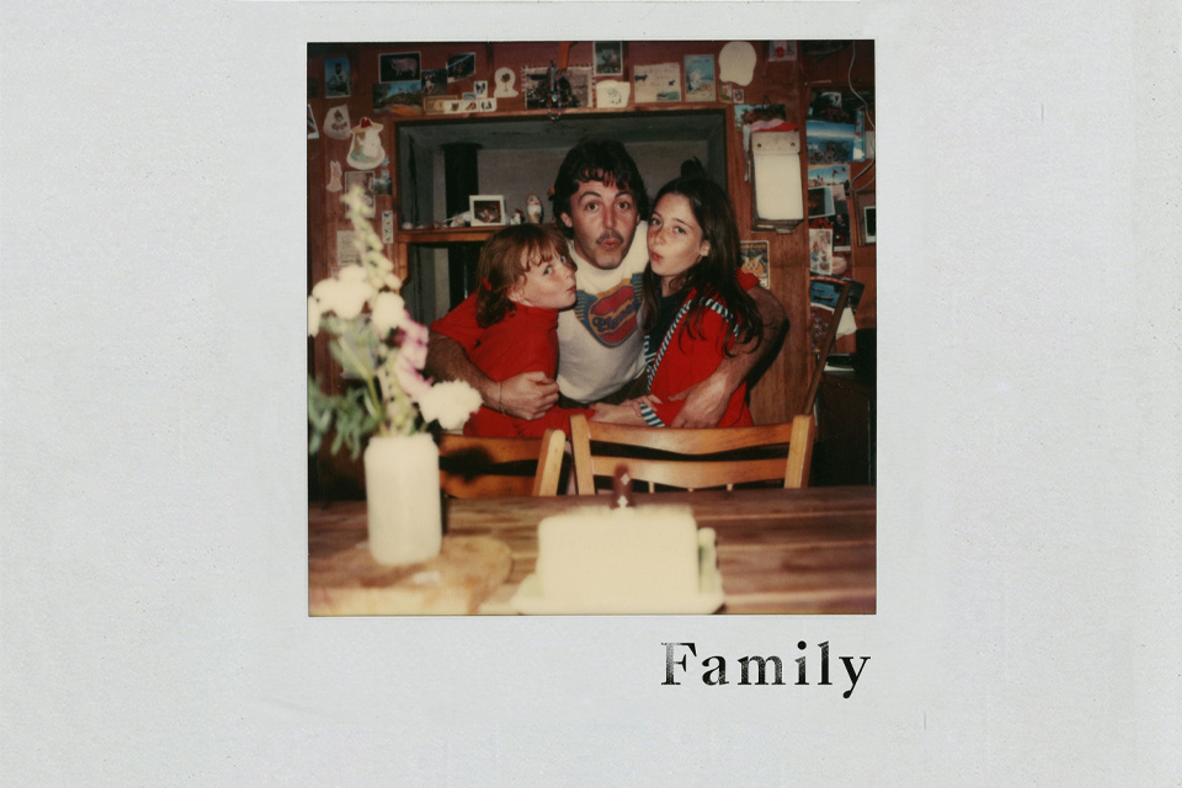 Photo of 'Family' EP artwork which includes a polaroid of Paul, Stella and Mary.