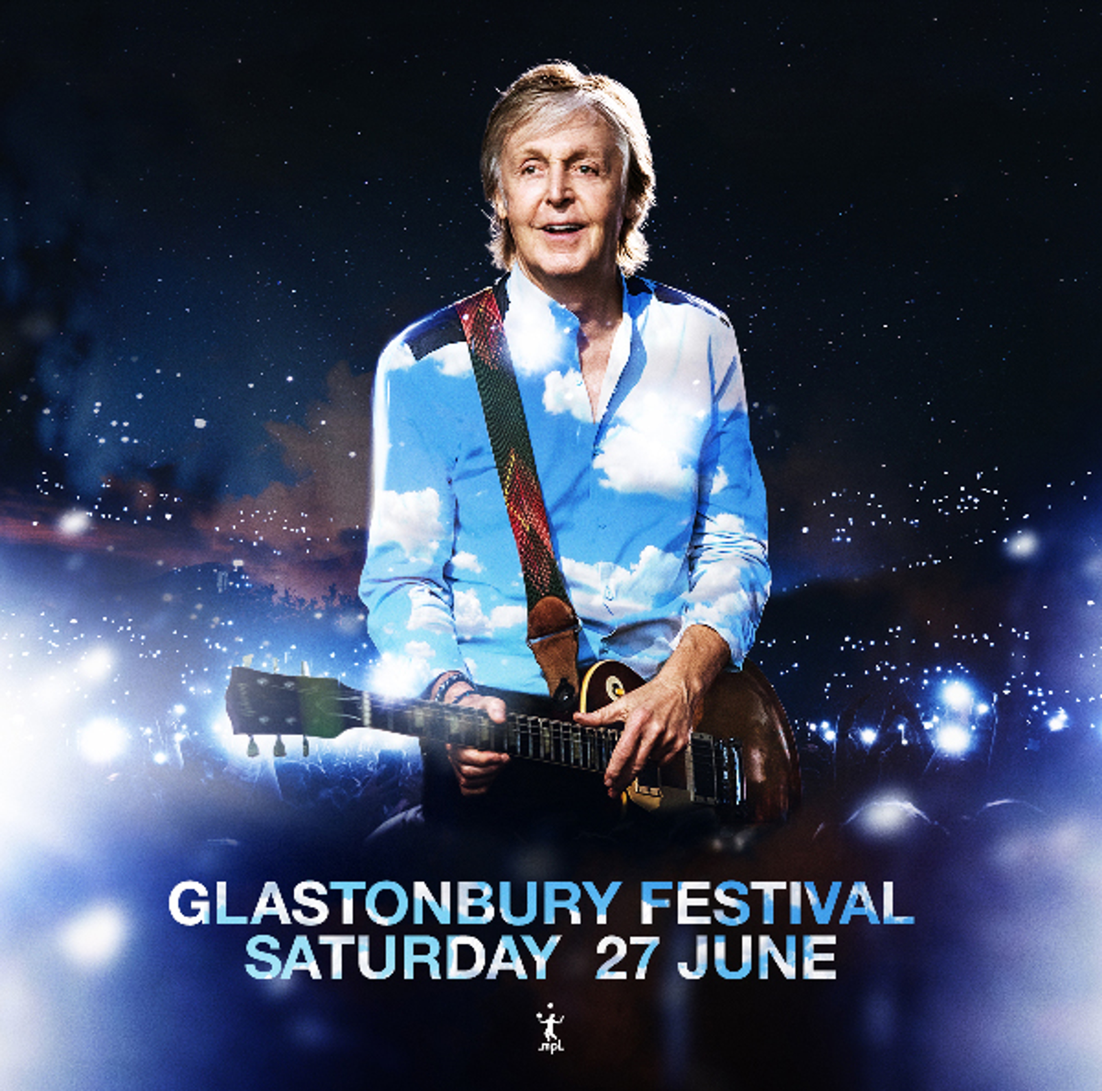 Photo of Paul McCartney playing guitar used for promotion of Glastonbury 2020