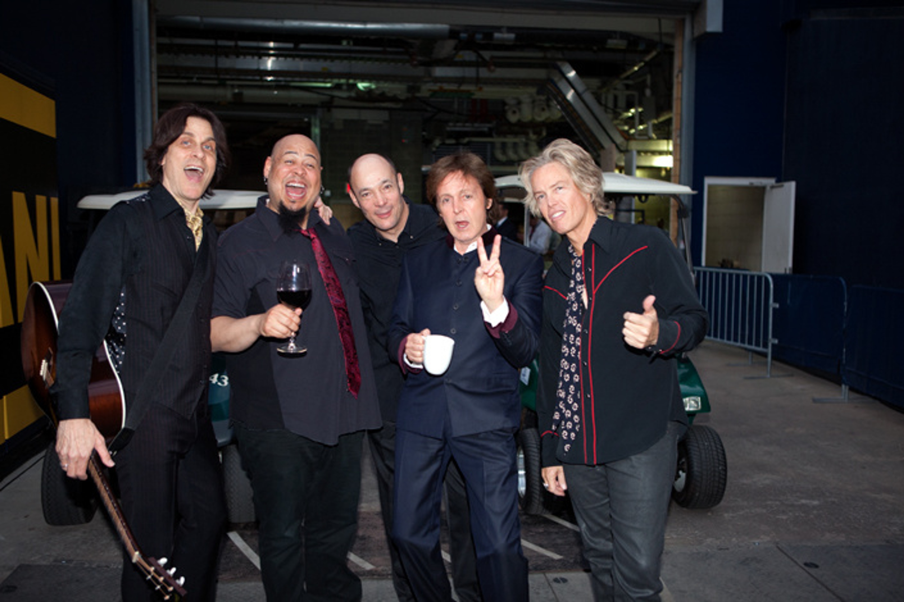 Paul and the band backstage on his 'On The Run' tour at Yankee Stadium, NYC, 16-Jul-11