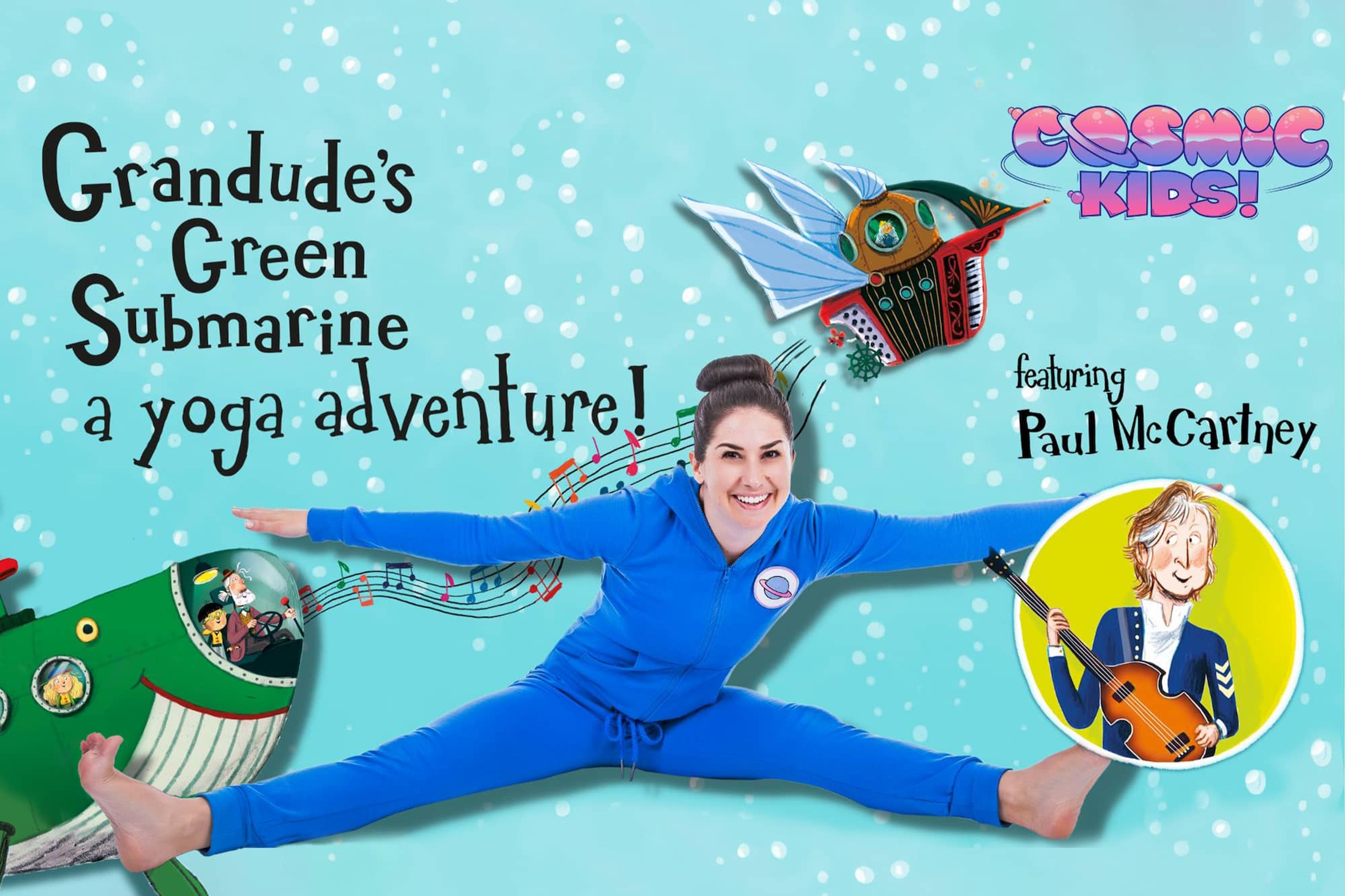 Graphic promoting 'Grandude's Green Submarine' a yoga adventure 