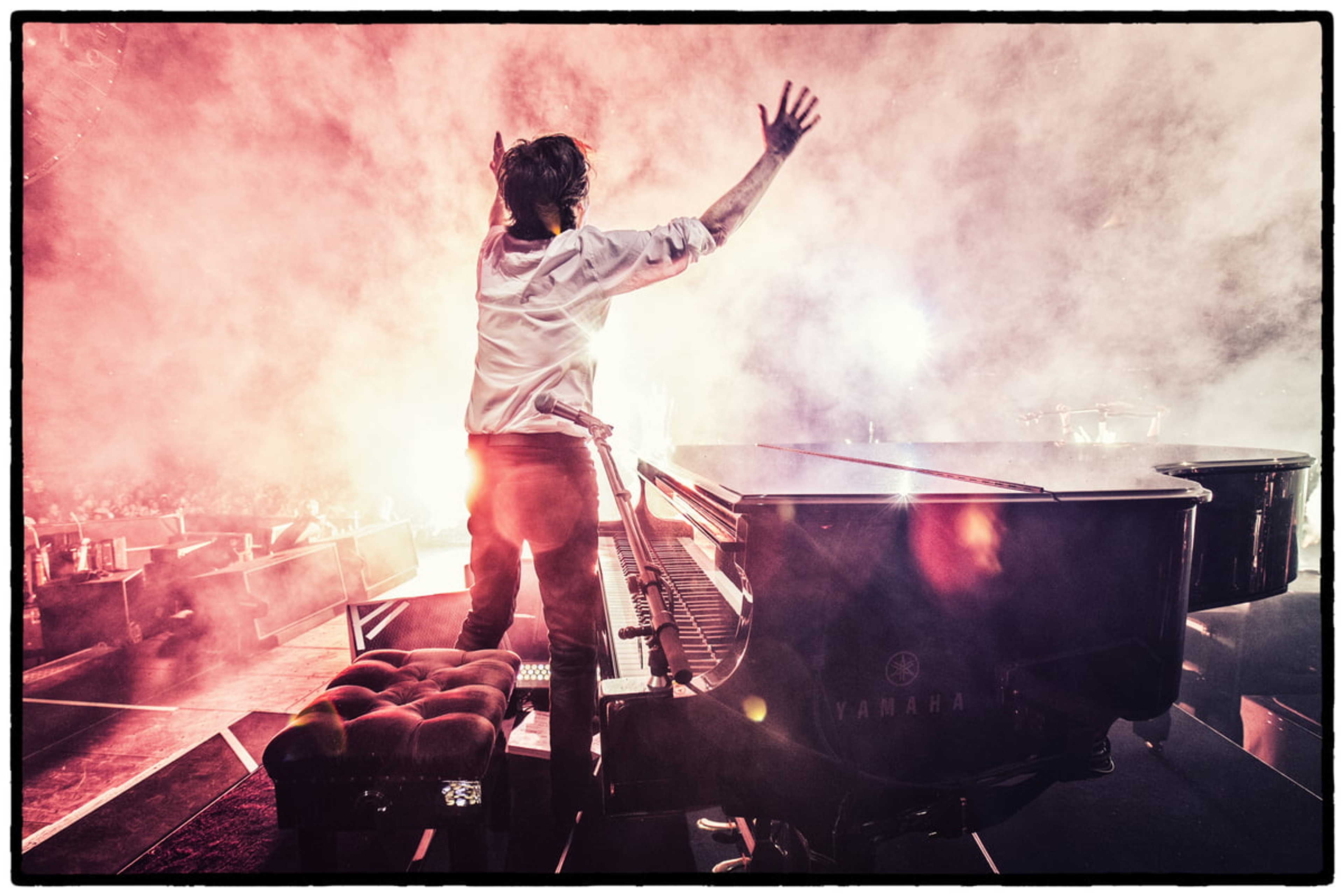 Paul at his piano during 'Live and Let Die', National Stadium, Warsaw, 22nd June 2013