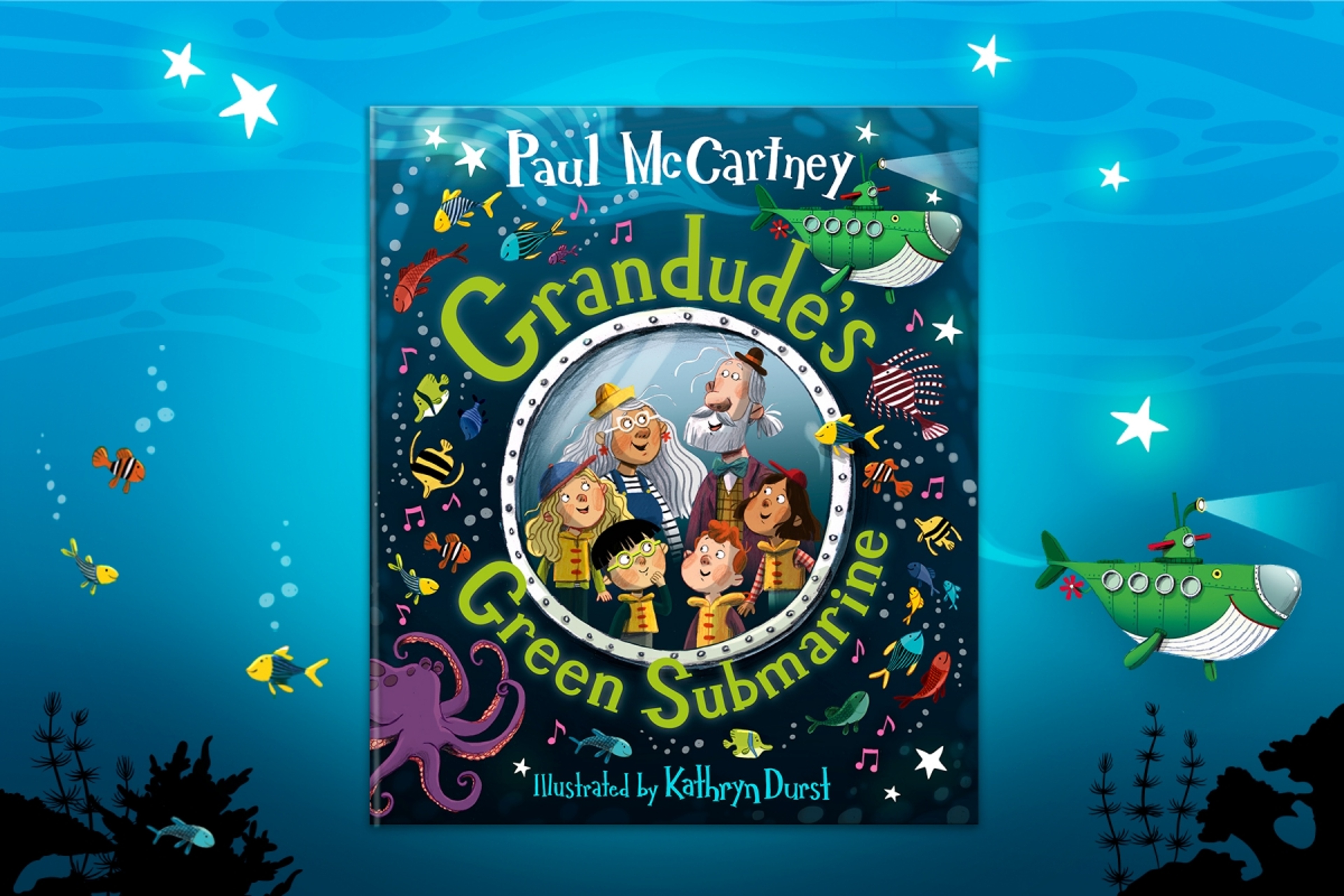 'Grandude’s Green Submarine' book cover; the sequel of Paul's children's picture book 'Hey Grandude!'