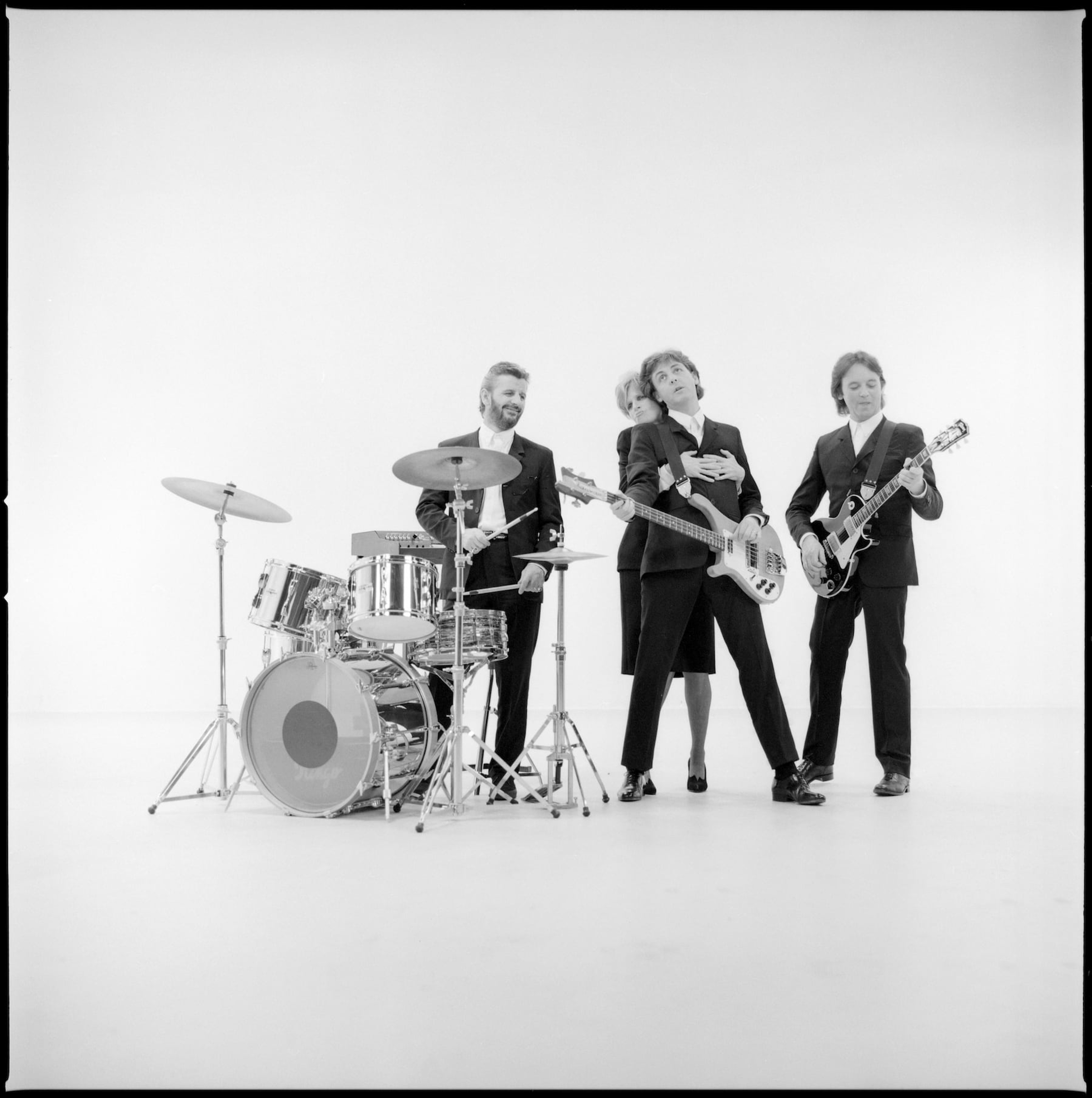 Photo of Ringo Starr, Linda, Paul and Eric Stewart at the 'So Bad' studio shoot. 