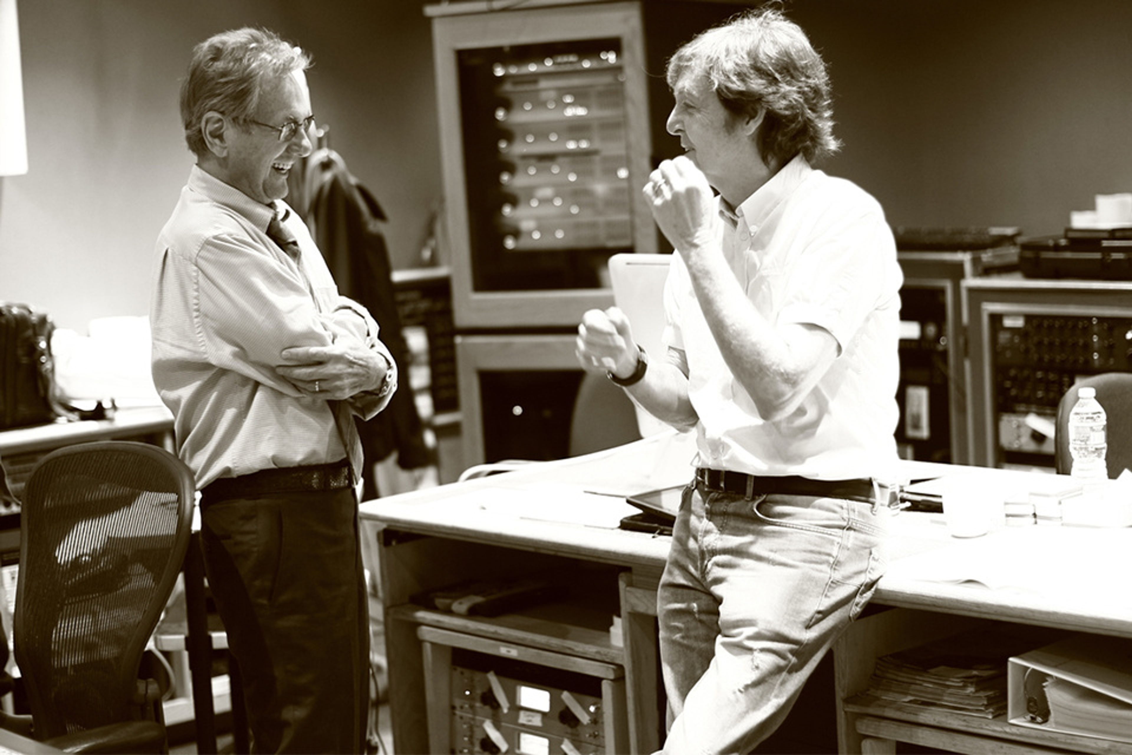 Paul and Al Schmitt together at the recording sessions for 'Kisses on the Bottom' 
