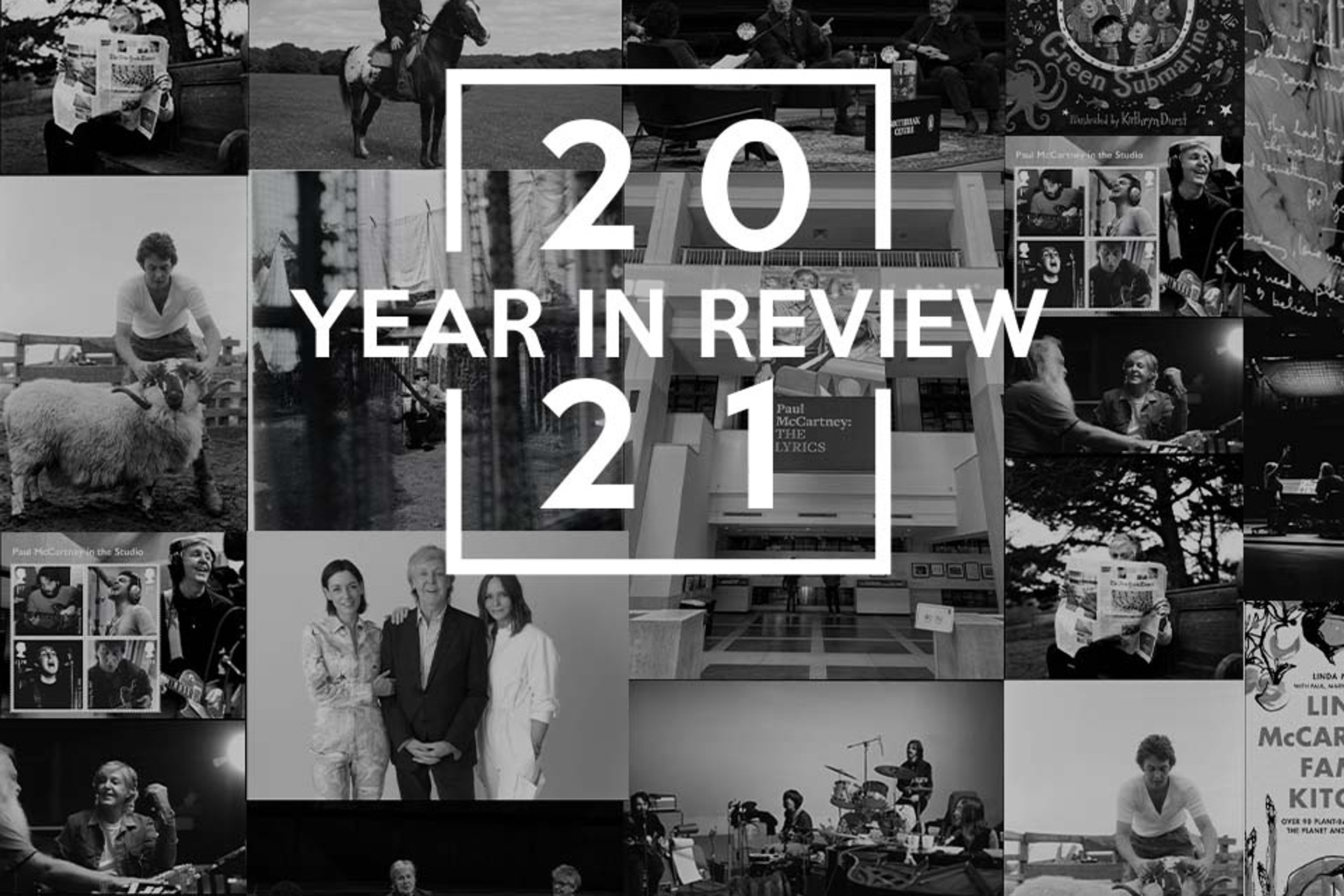 Graphic showing a selection of photos from the 2021 photographic collection and year in review logo.