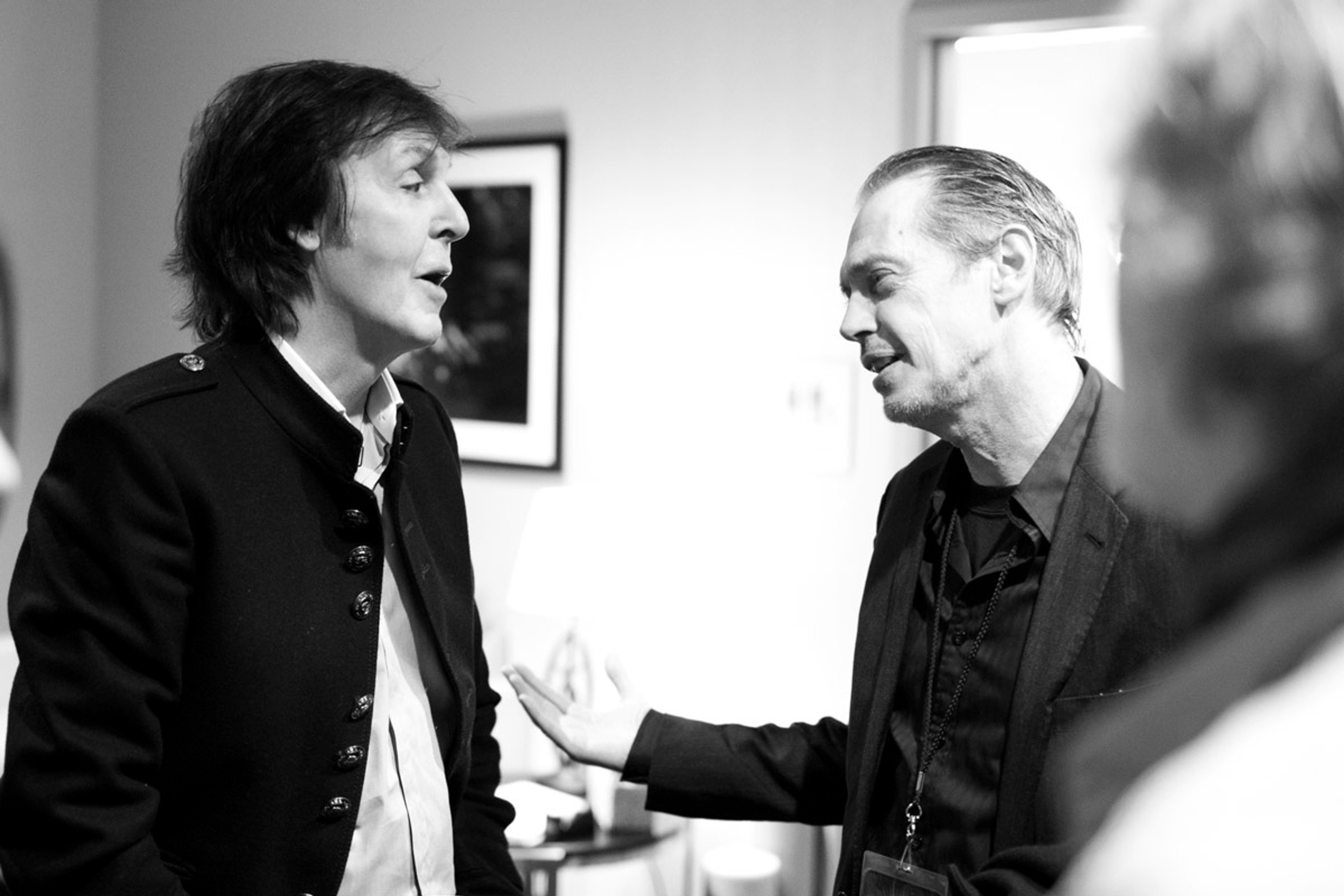 Paul backstage with Steve Buscemi, 12-12-12 Hurricane Sandy Benefit, Madison Square Garden, NYC, 12th December 2012