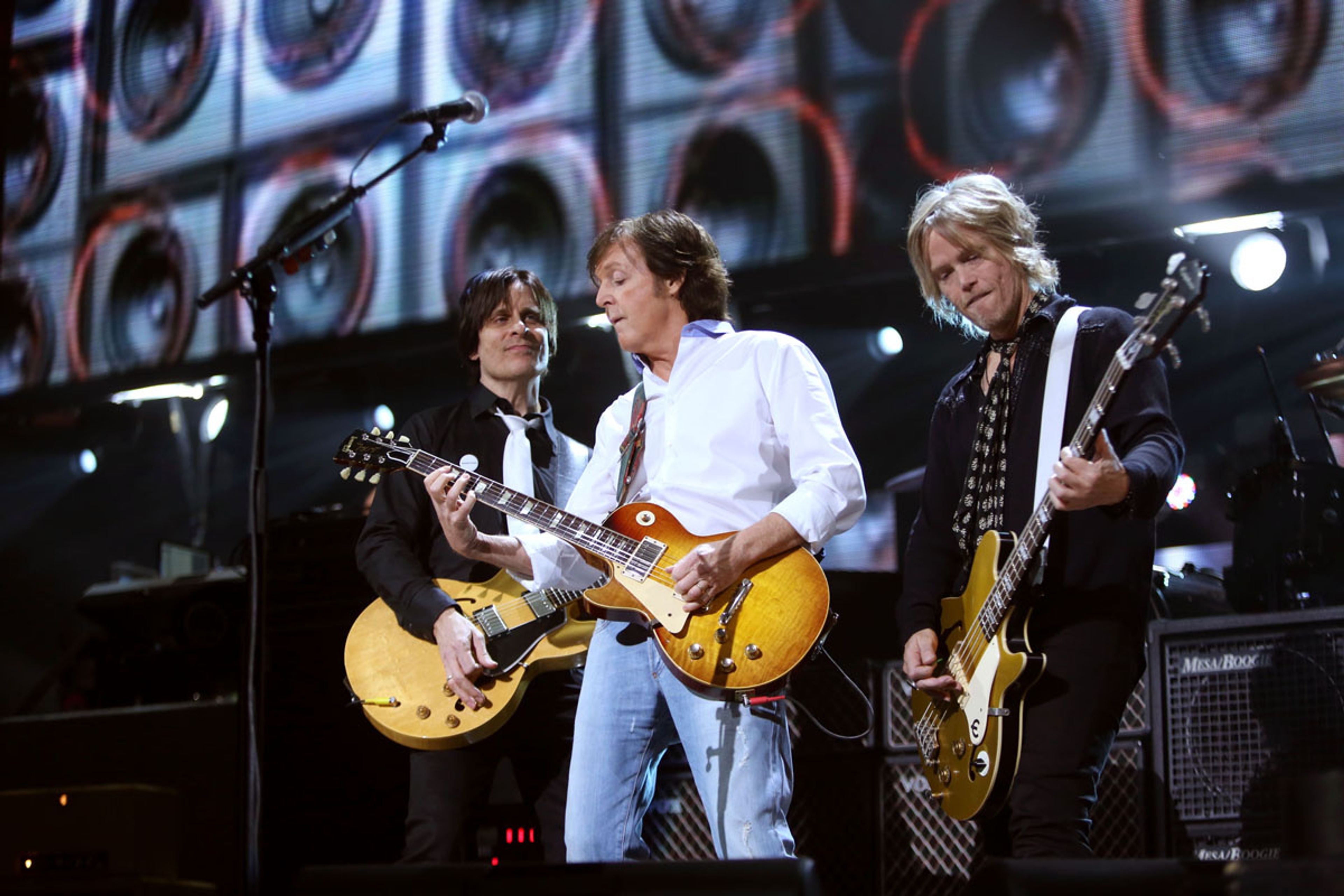 Rusty, Paul and Brian on stage, 12-12-12 Hurricane Sandy Benefit, Madison Square Garden, NYC, 12th December 2012