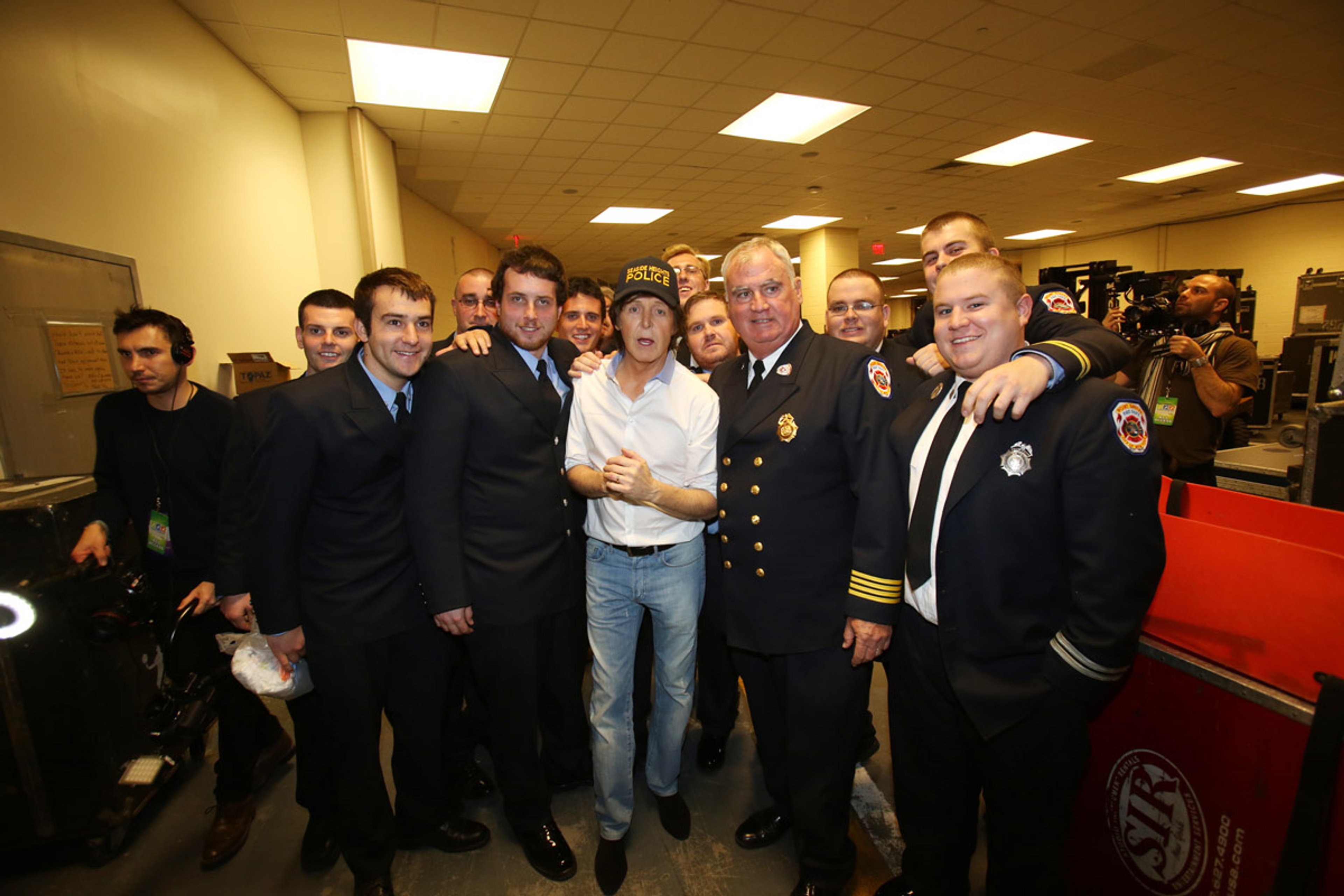Paul backstage with the Seaside Heights Police Force, 12-12-12 Hurricane Sandy Benefit, Madison Square Garden, NYC, 12th December 2012