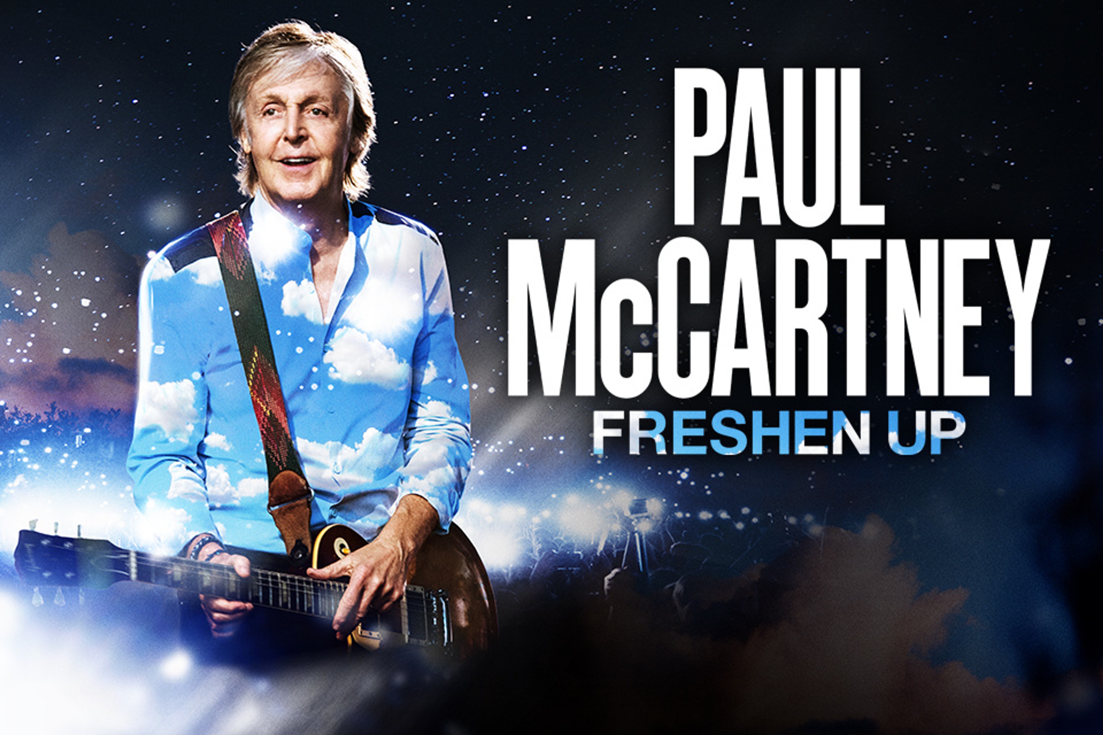 Photo of Paul McCartney playing guitar used for Freshen Up Tour