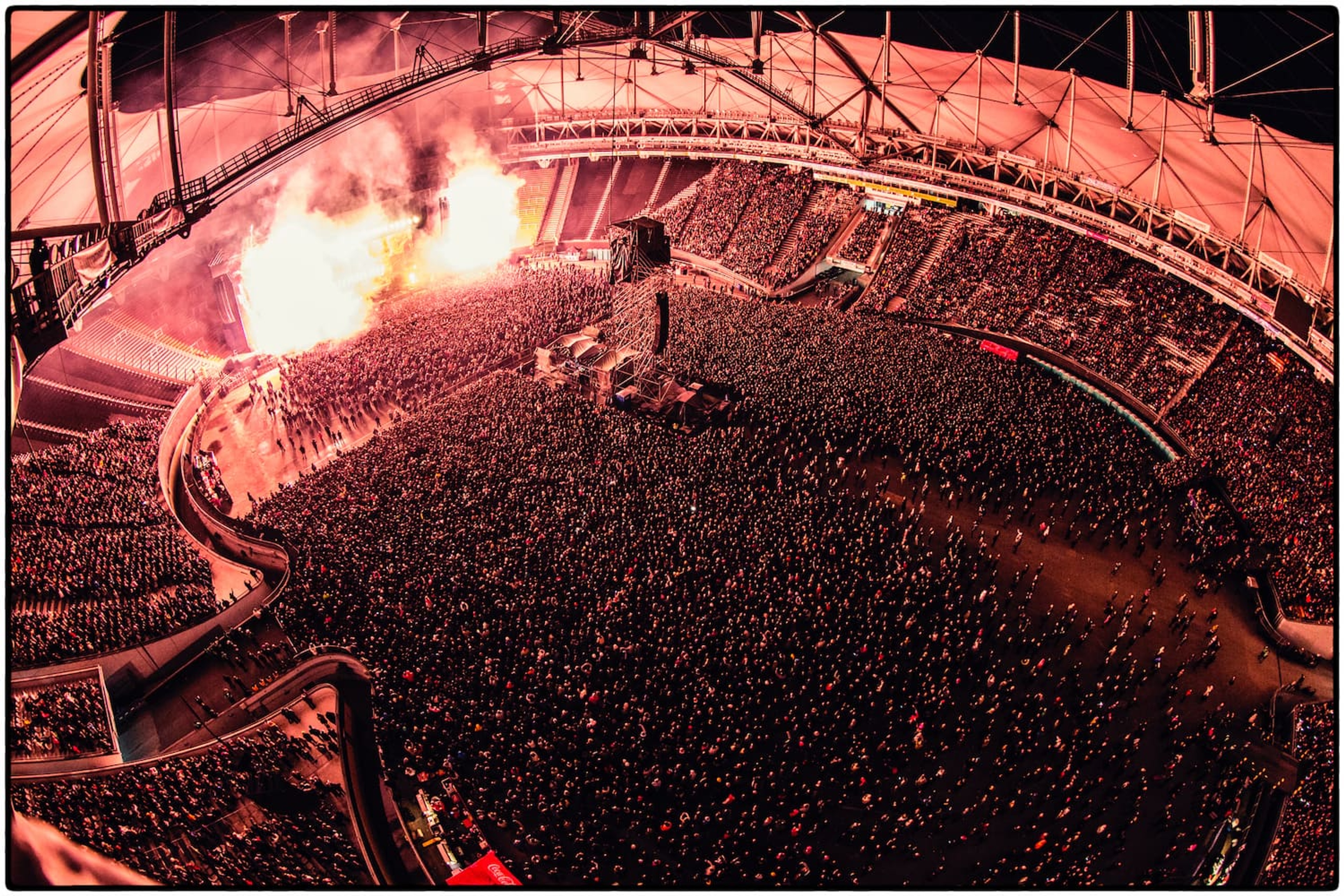 Photo of Paul performing 'Live and Let Die' with pyro-technics at Estadio Unico de la Plata, Buenos Aires in 2016.
