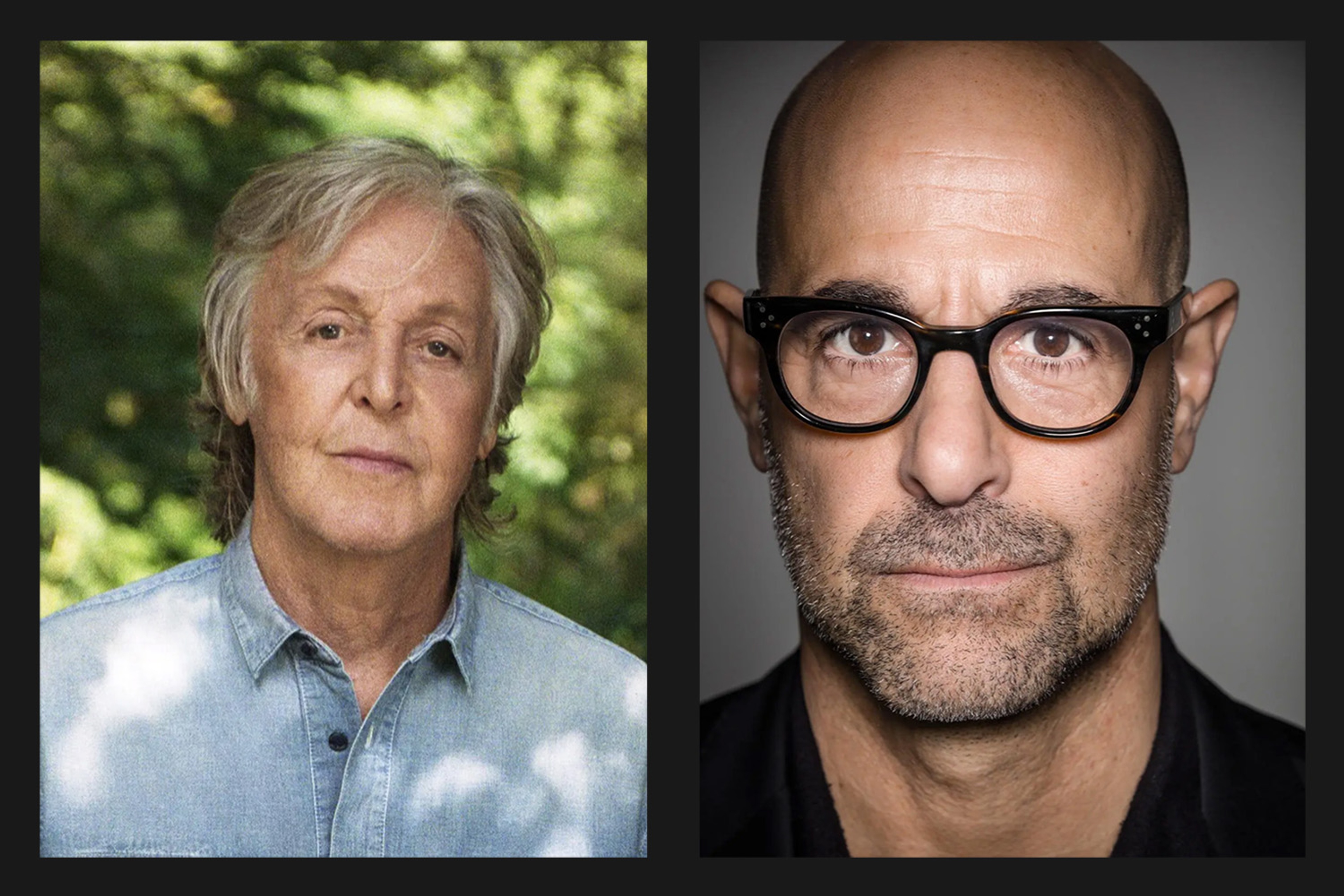 Composite image of Paul McCartney on the left and Stanley Tucci on the right. Photos by  Mary McCartney and Gerhard Jassner.