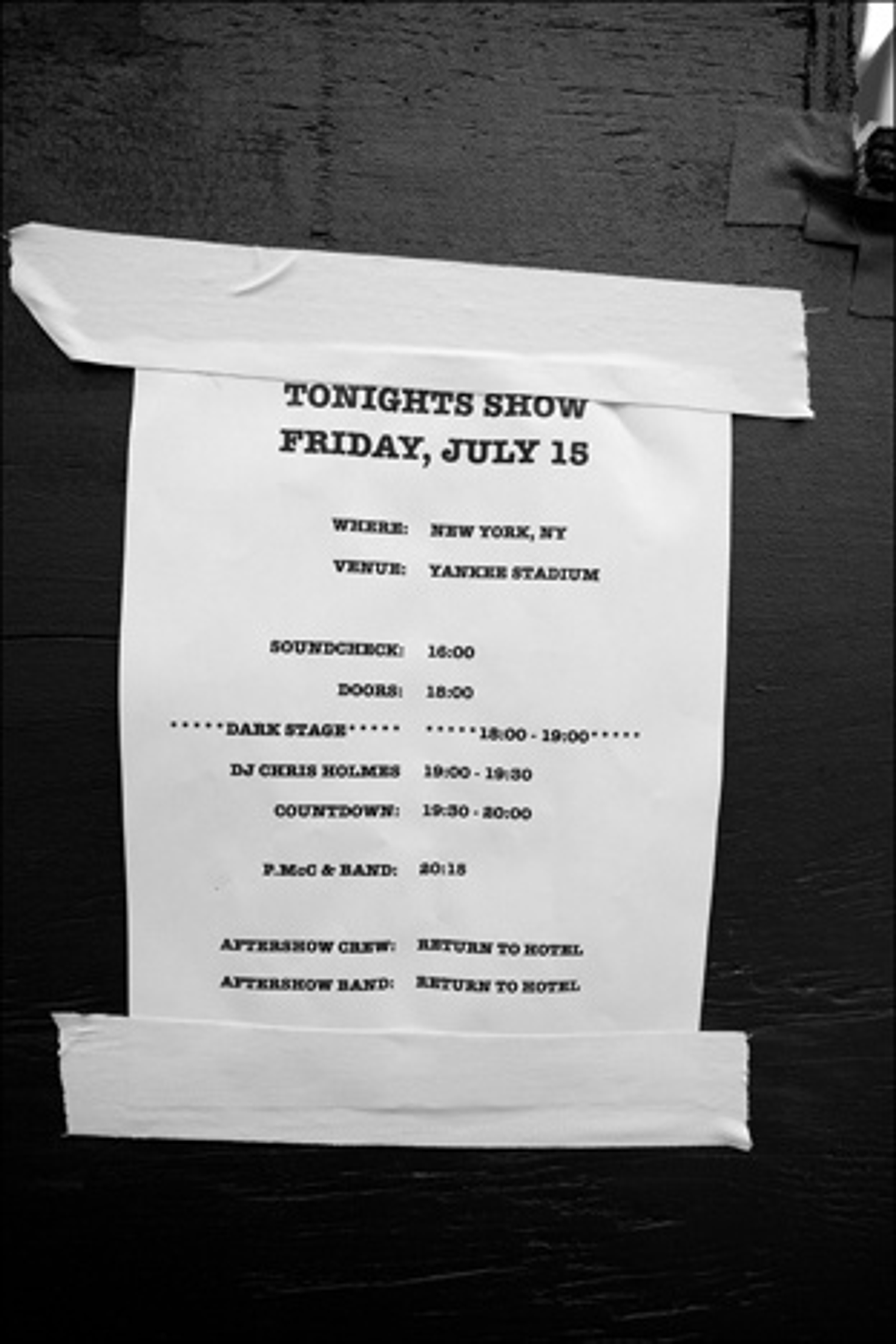 Setlist from Paul&#39;s gig at Yankee Stadium, NYC, 15-Jul-11