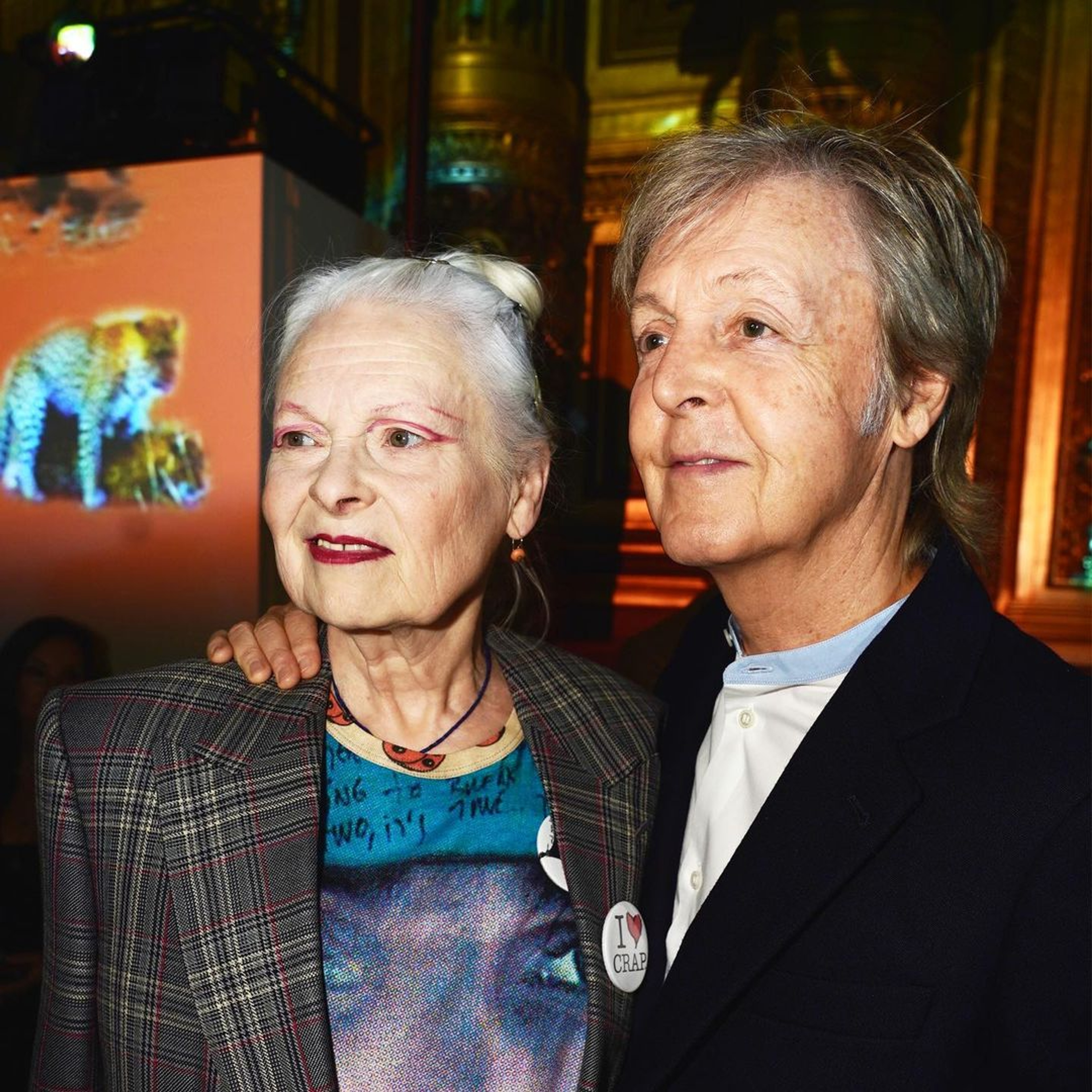 photo of Vivienne Westwood with Paul McCartney in 2019 at Stella McCartney's Paris Fashion show