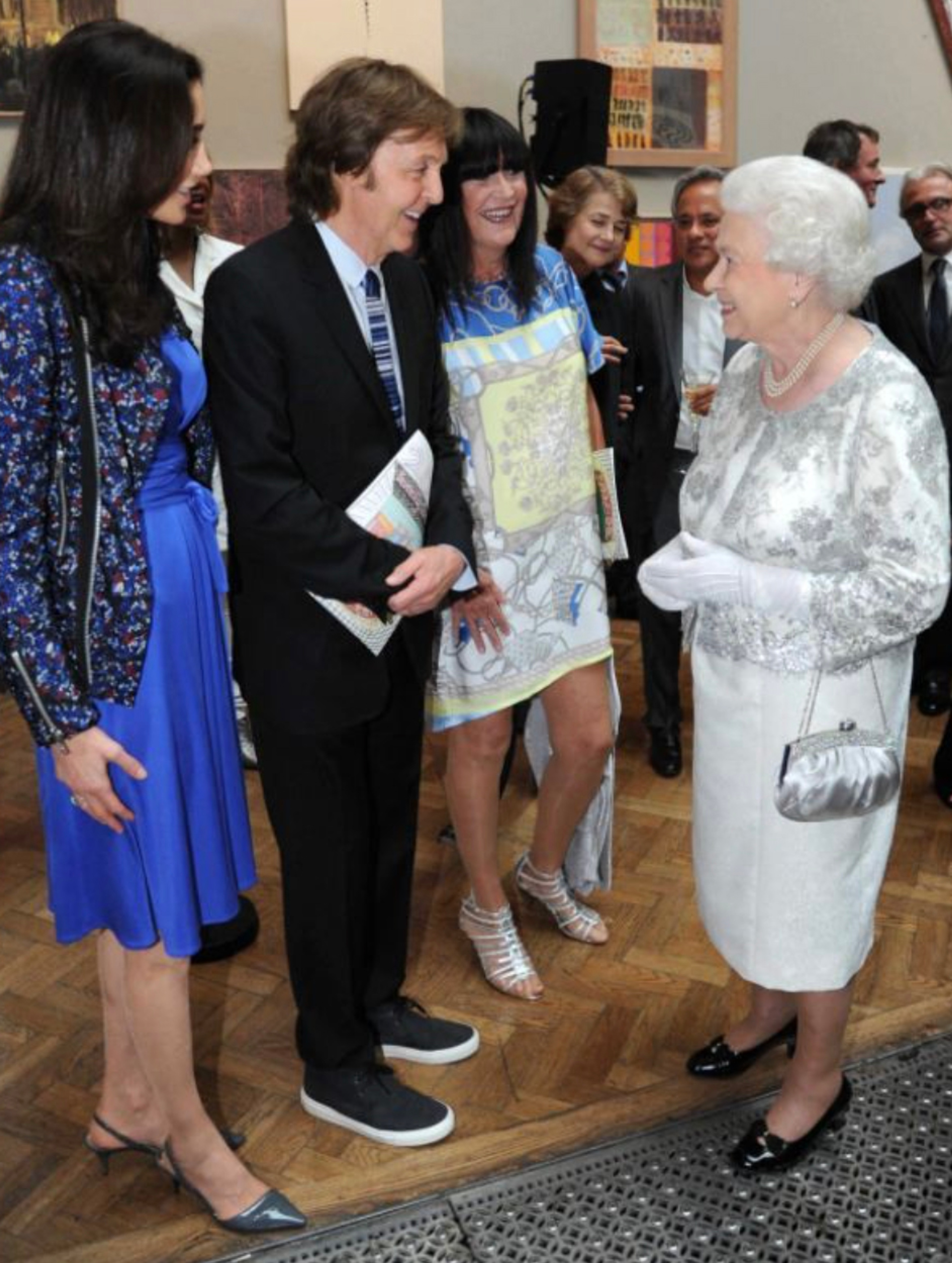 Photo of Nancy Shevell, Paul McCartney and HRH Queen Elizabeth II at the Royal Academy in 2012