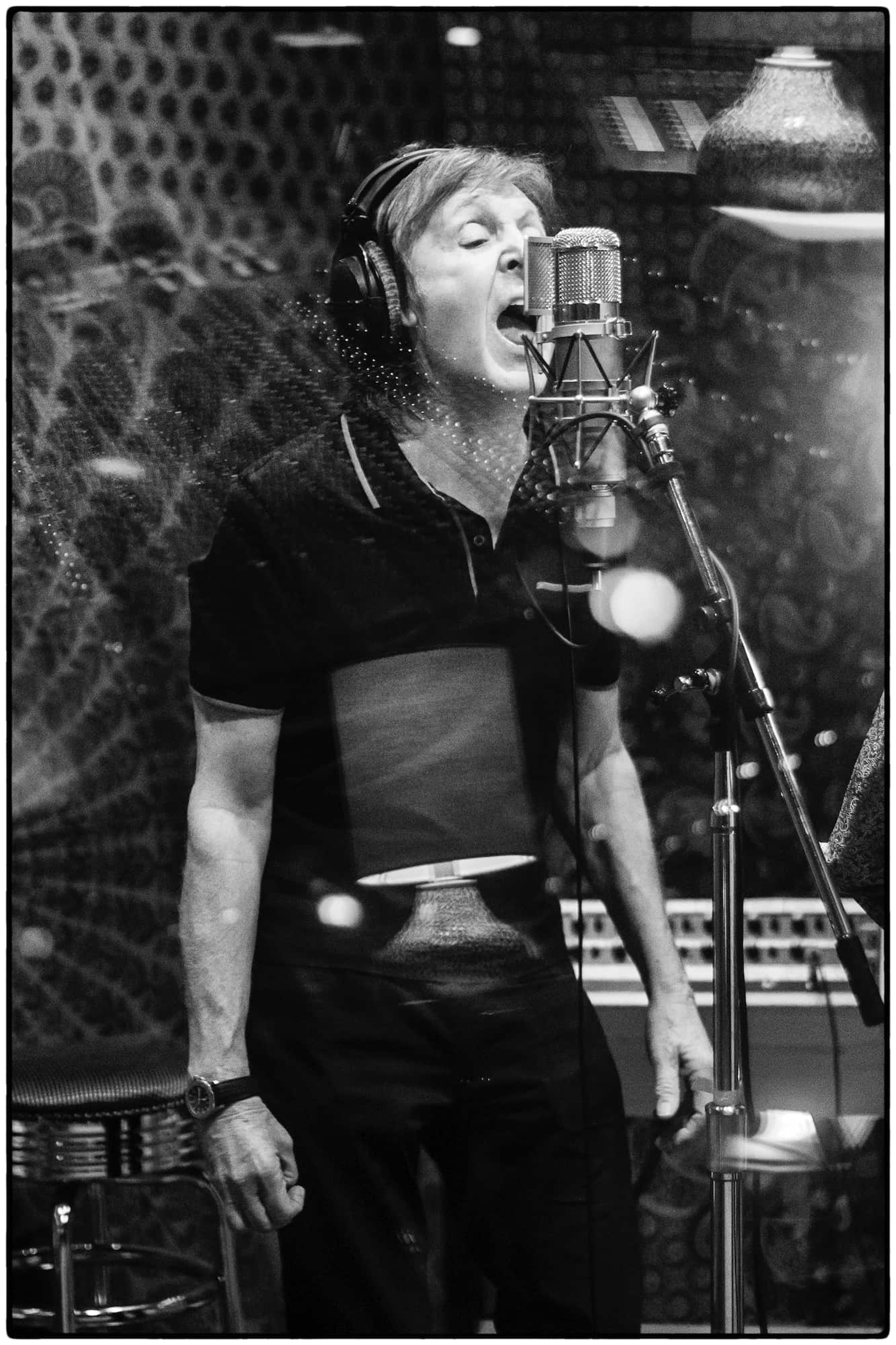 Photo of Paul at the microphone stand at Henson Studios in LA